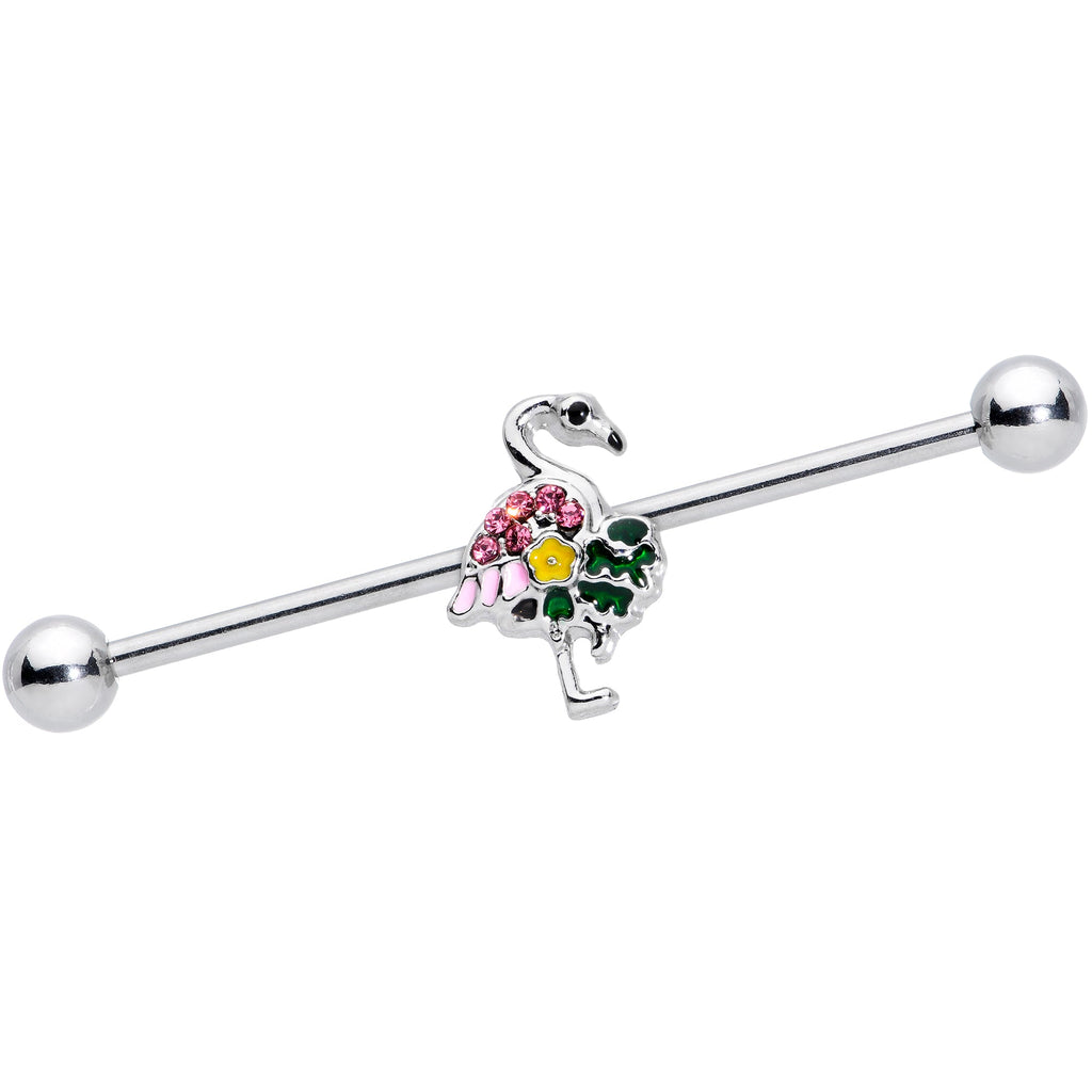 BodyCandy 14G Pink Gem Funky Flamingo Industrial Barbell 38mm — main product shot