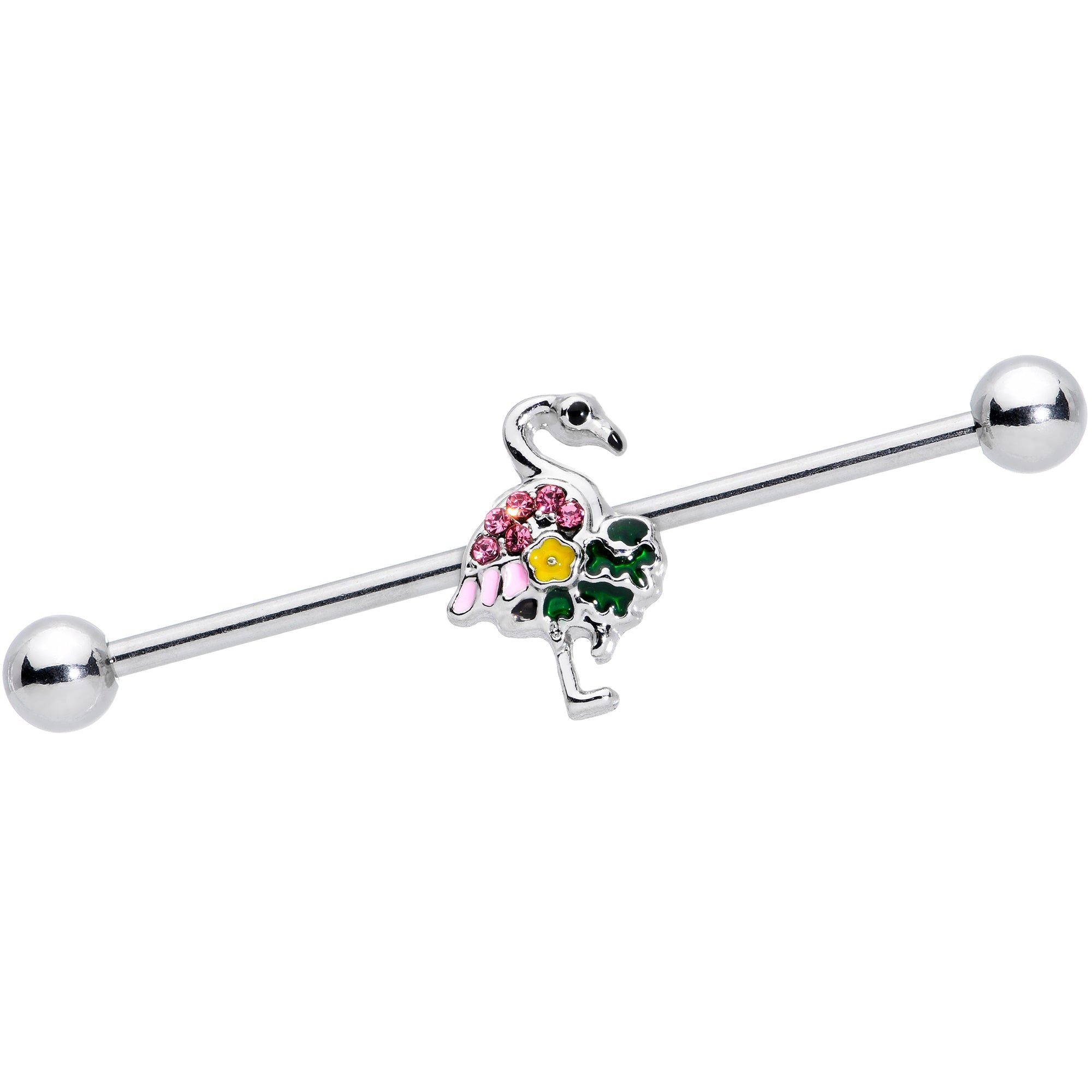 BodyCandy 14G Pink Gem Funky Flamingo Industrial Barbell 38mm — main product shot