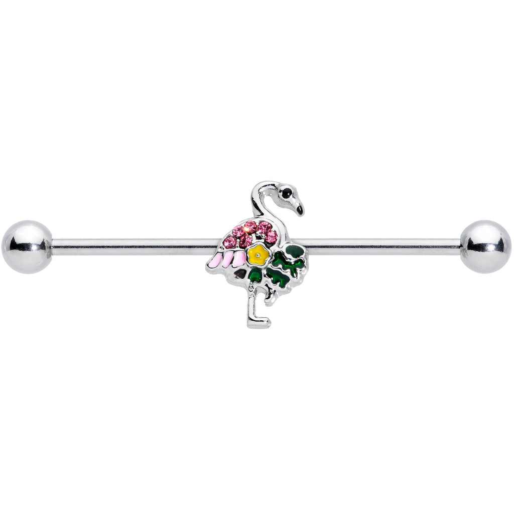 BodyCandy 14G Pink Gem Funky Flamingo Industrial Barbell 38mm — detail close-up