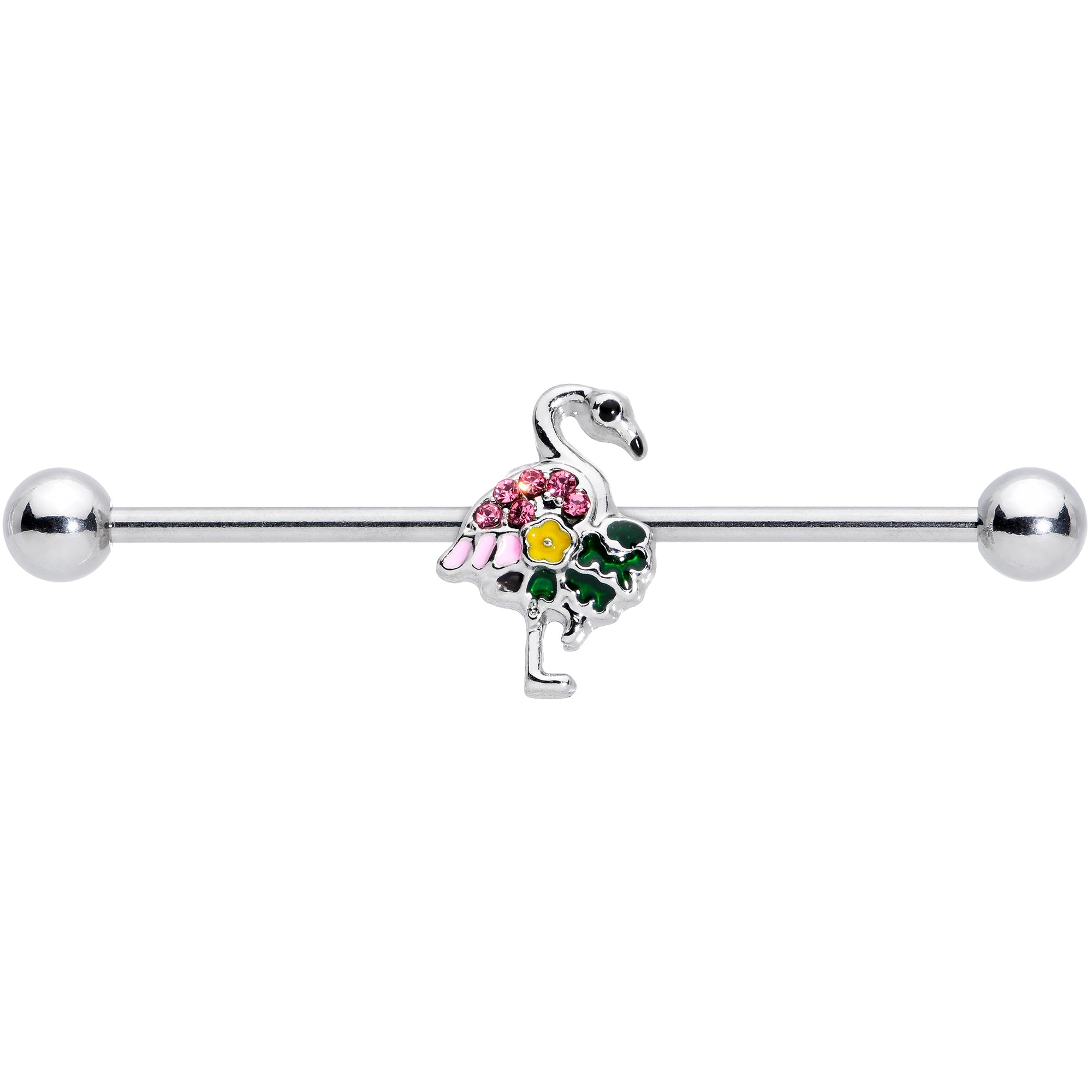 BodyCandy 14G Pink Gem Funky Flamingo Industrial Barbell 38mm — detail close-up