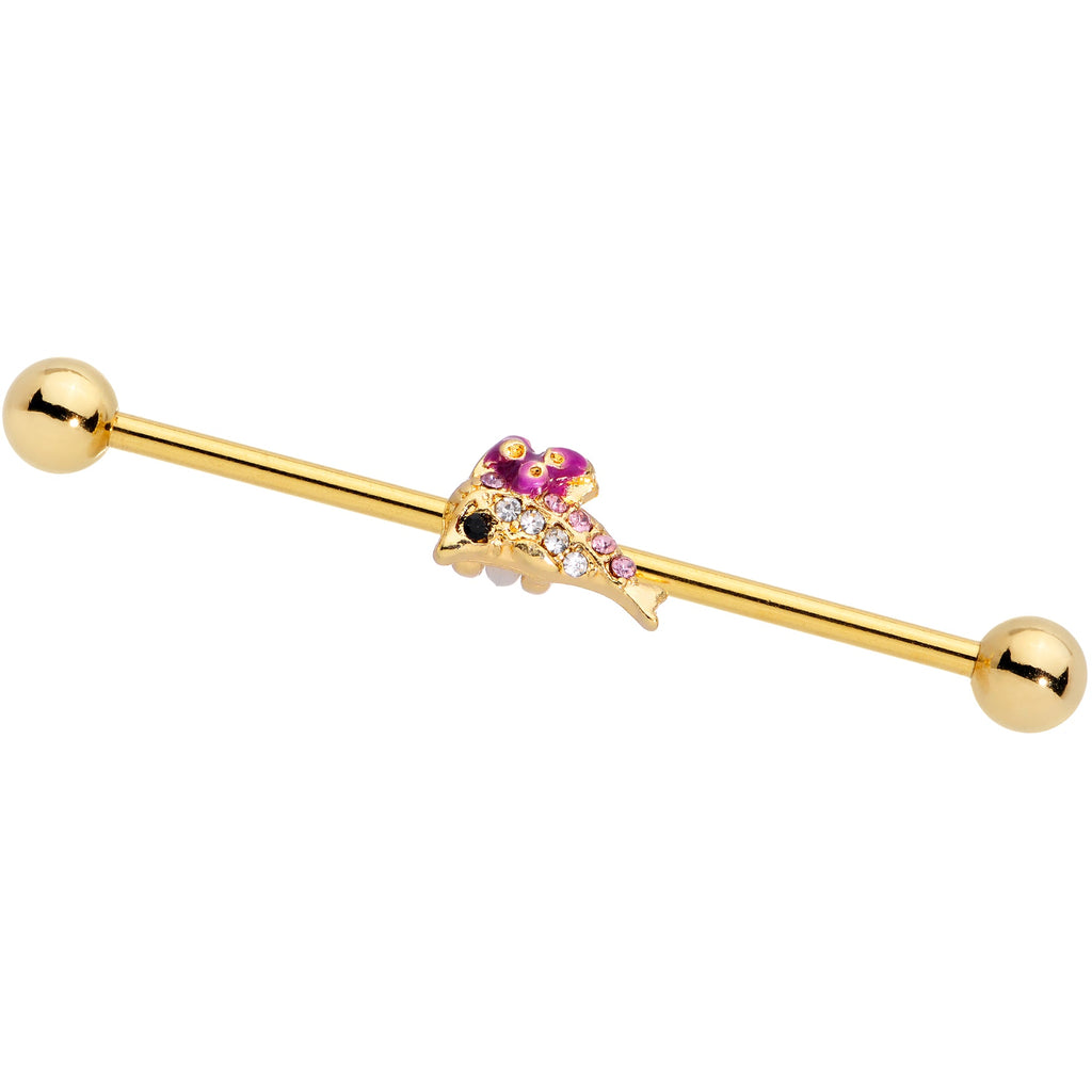 BodyCandy 14G Purple Gem Gold Tone Dainty Dolphin Industrial Barbell 38mm — main product shot