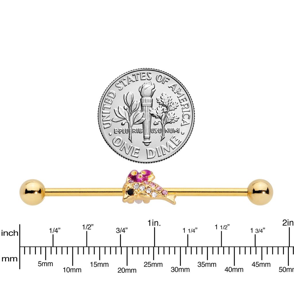 BodyCandy 14G Purple Gem Gold Tone Dainty Dolphin Industrial Barbell 38mm — lifestyle context