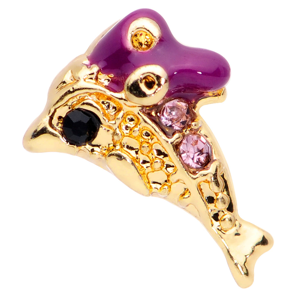 BodyCandy 16G 5/16 Purple Gem Gold Tone Dainty Dolphin Labret Monroe Tragus — detail close-up