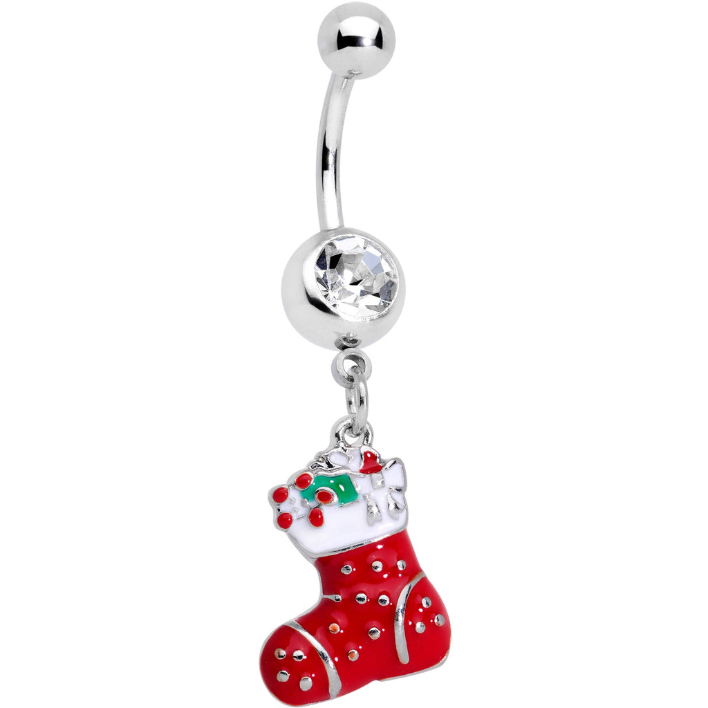 BodyCandy Clear Gem Gold Tone Tree Stocking Christmas Dangle Belly Ring Set of 3 — side view