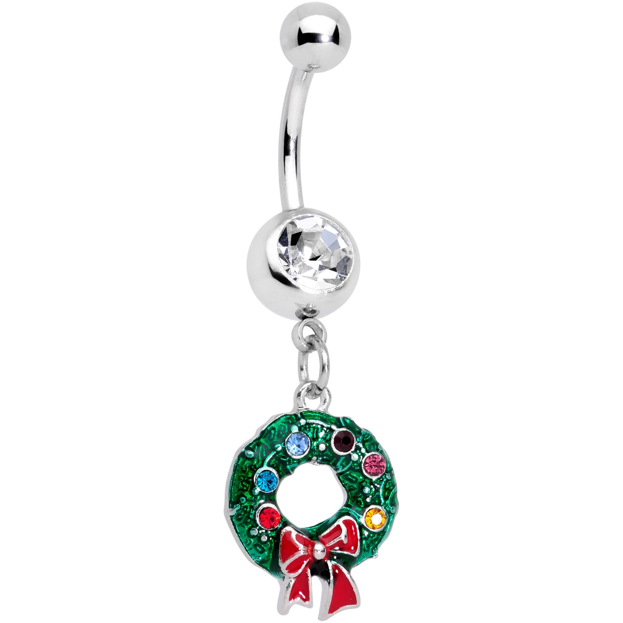 BodyCandy Clear Gem Wreath Stocking Candy Cane Christmas Belly Ring Set of 3 — lifestyle context
