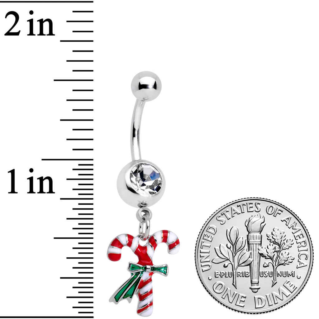 BodyCandy Clear Gem Wreath Stocking Candy Cane Christmas Belly Ring Set of 3 — back view