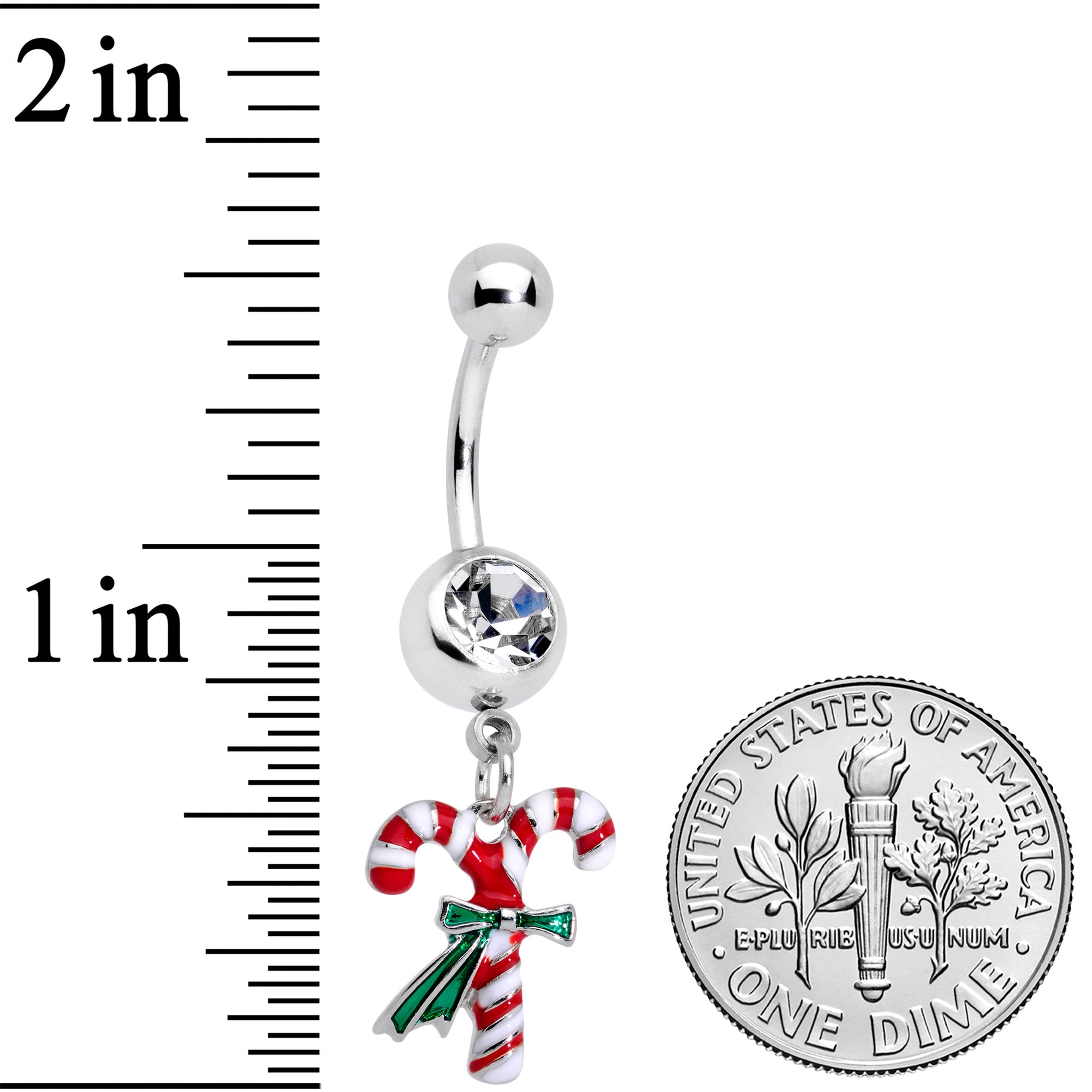 BodyCandy Clear Gem Wreath Stocking Candy Cane Christmas Belly Ring Set of 3 — back view