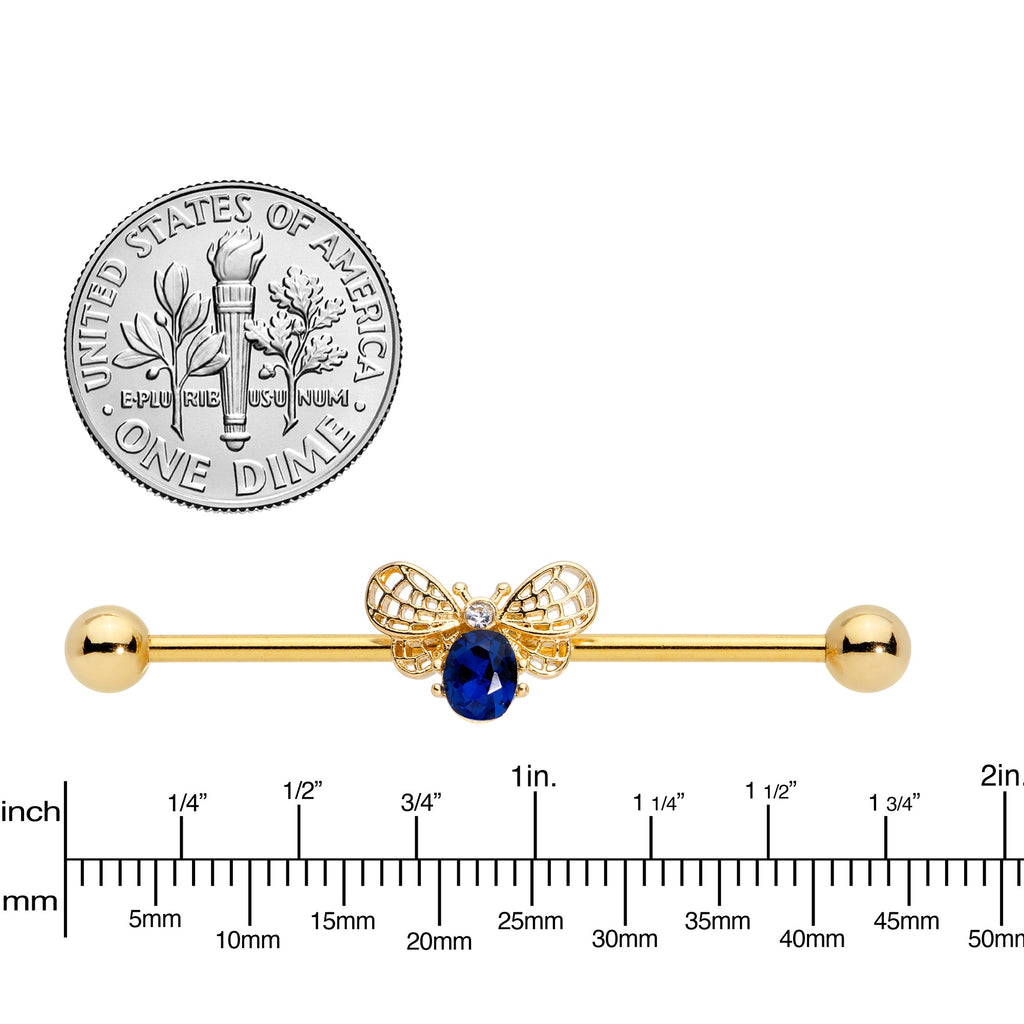 BodyCandy 14G Blue Gem Gold Tone Beautiful Bee Industrial Barbell 38mm — lifestyle context