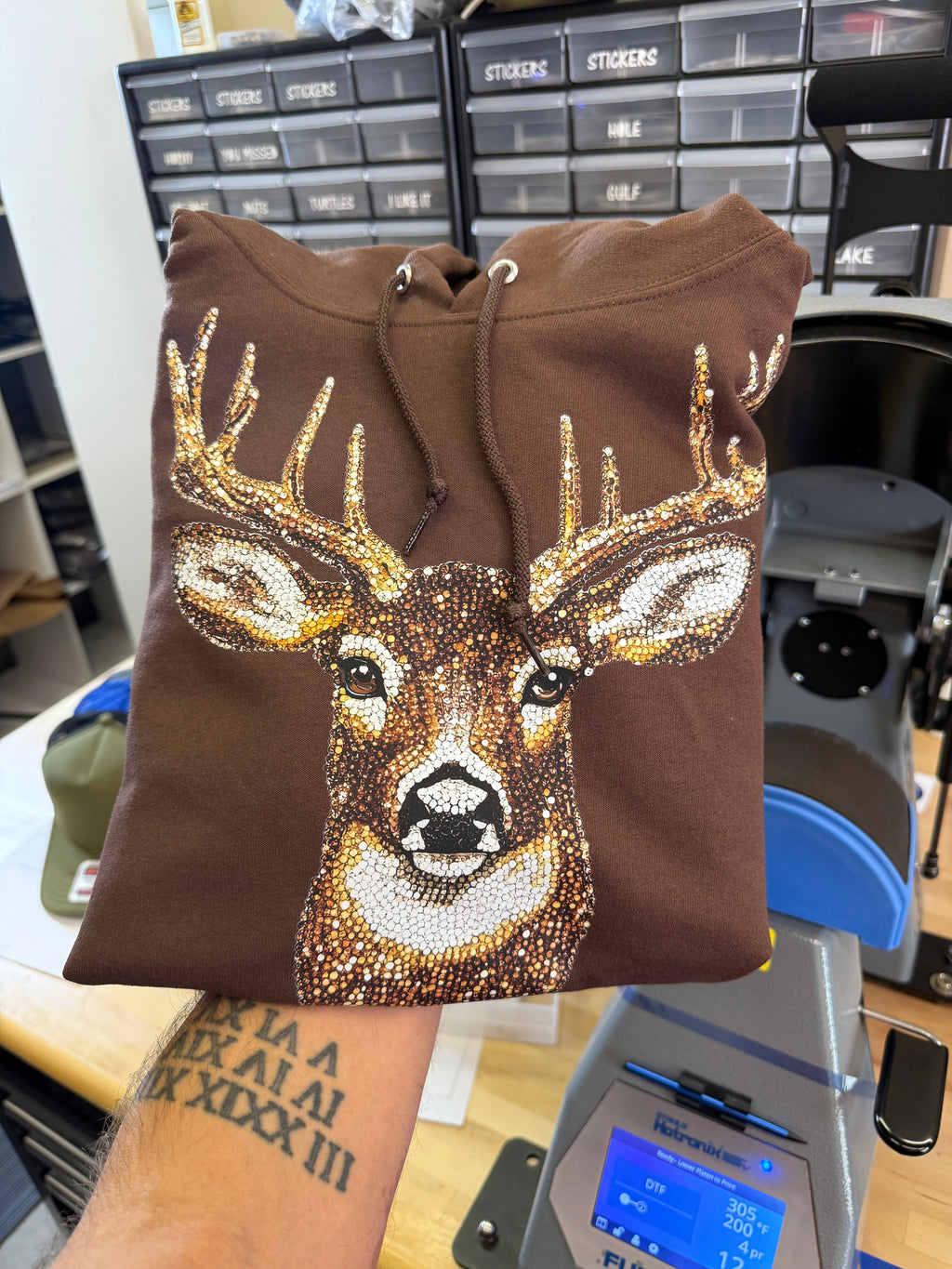 Luckless Outfitters Faux Rhinestone Buck Hoodie — main product shot