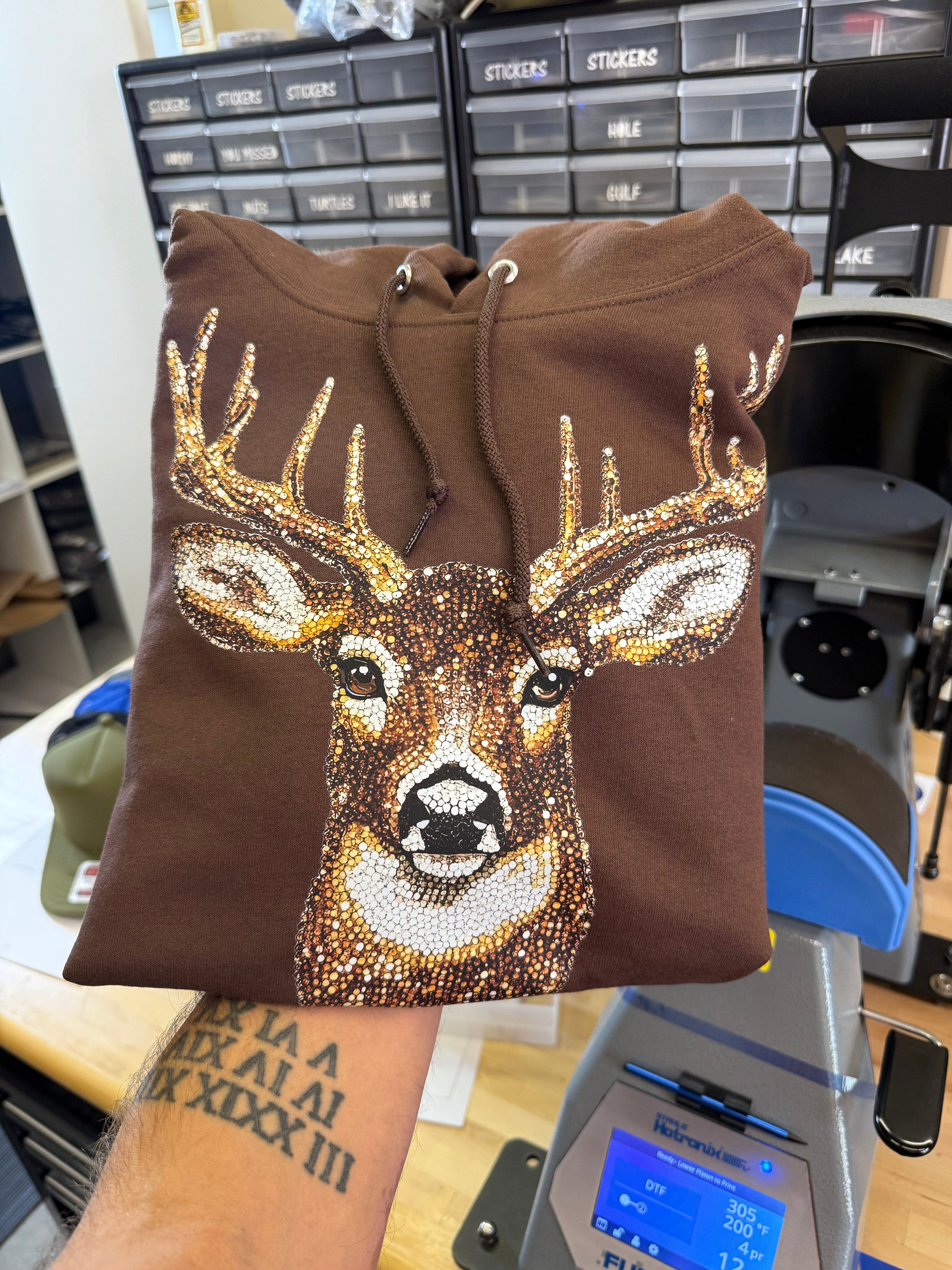 Luckless Outfitters Faux Rhinestone Buck Hoodie — main product shot