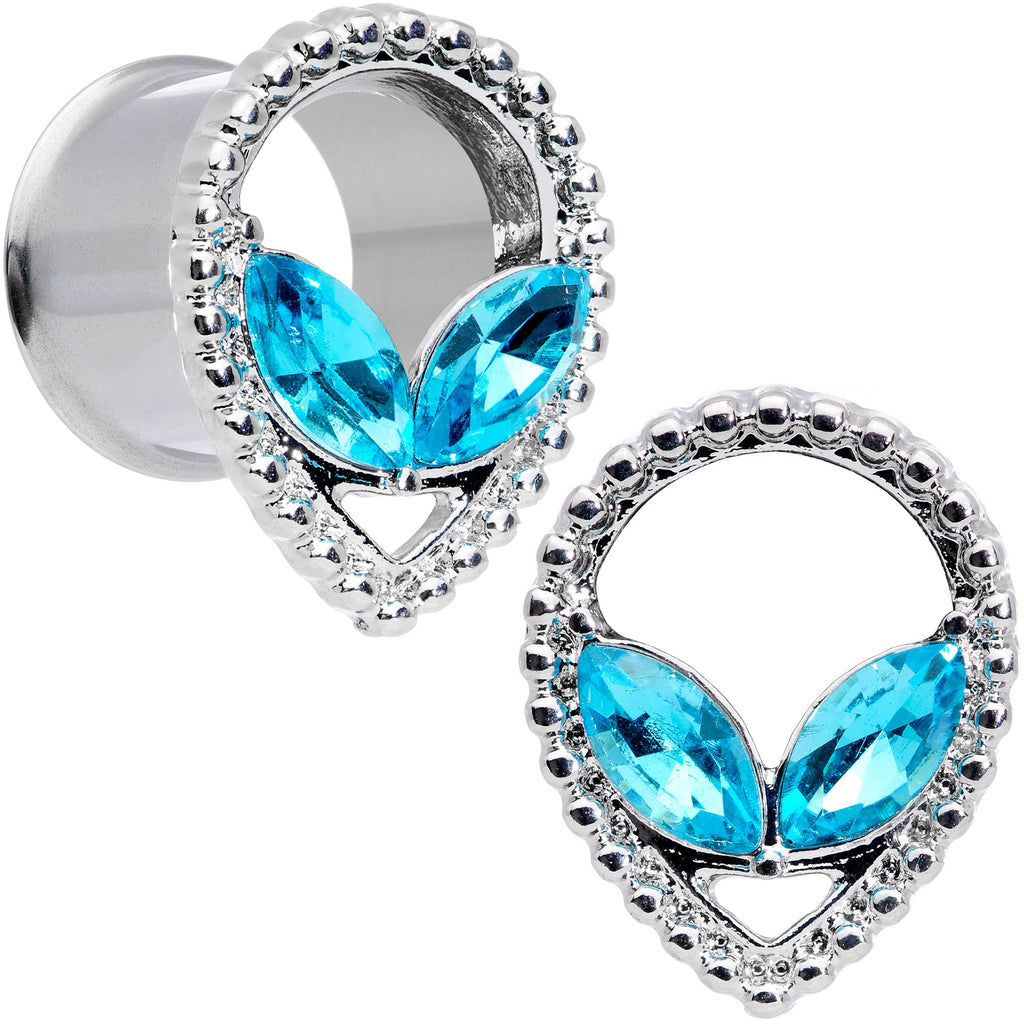 BodyCandy Aqua Gem Alien Double Flare Tunnel Plug Set — in-use photo