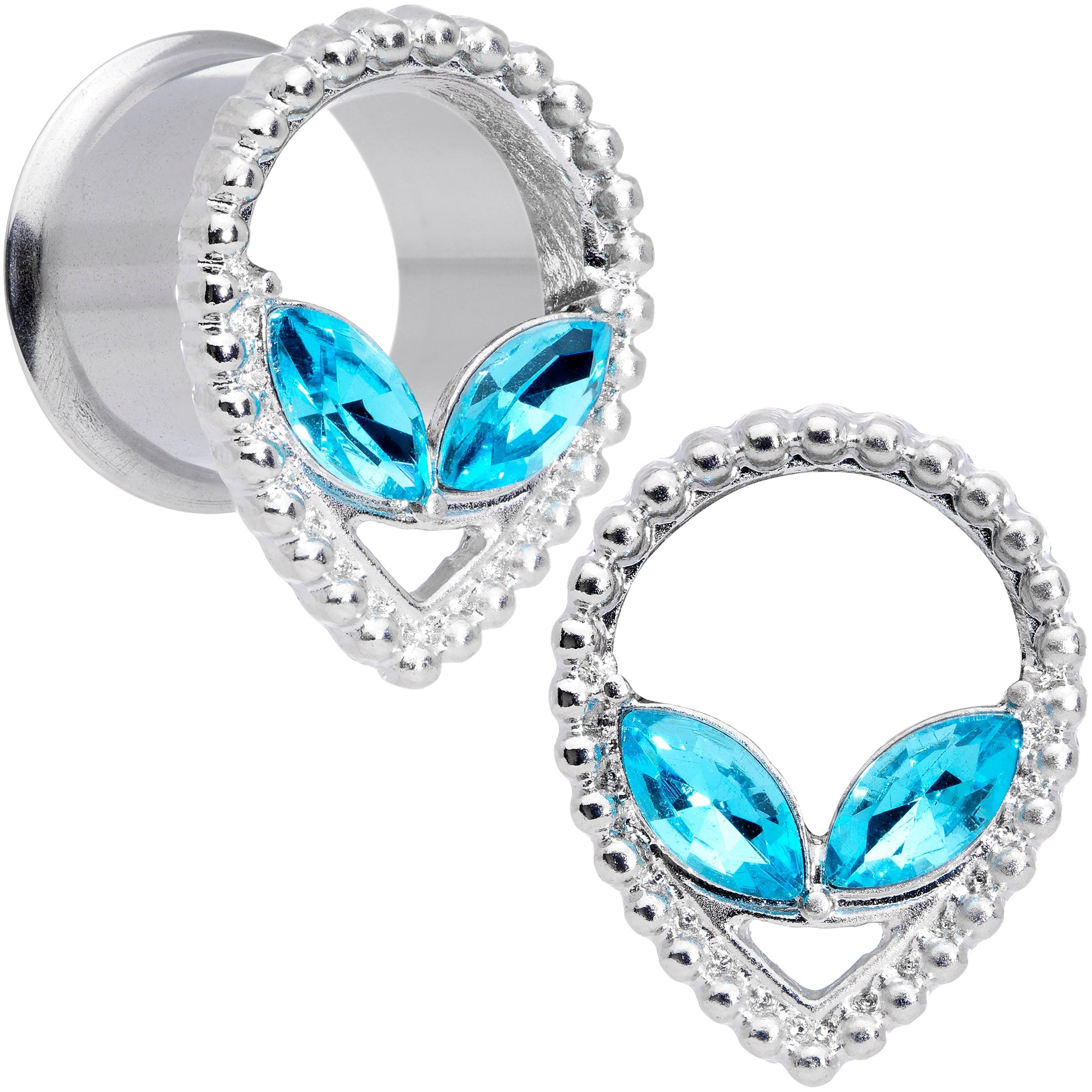 BodyCandy Aqua Gem Alien Double Flare Tunnel Plug Set — size reference