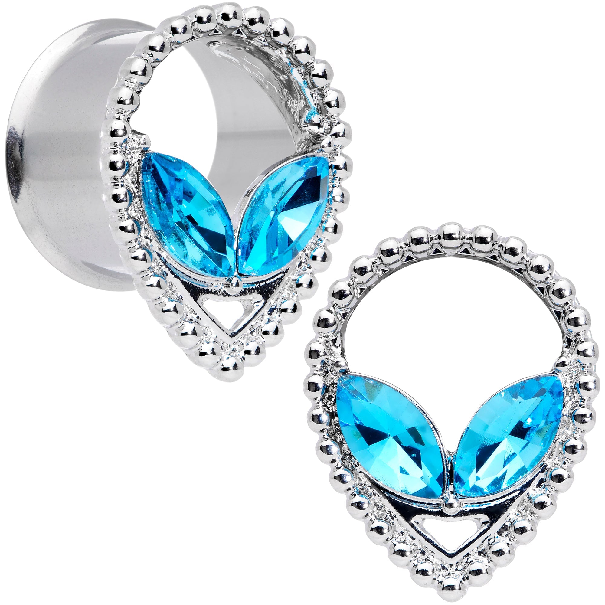 BodyCandy Aqua Gem Alien Double Flare Tunnel Plug Set — color detail