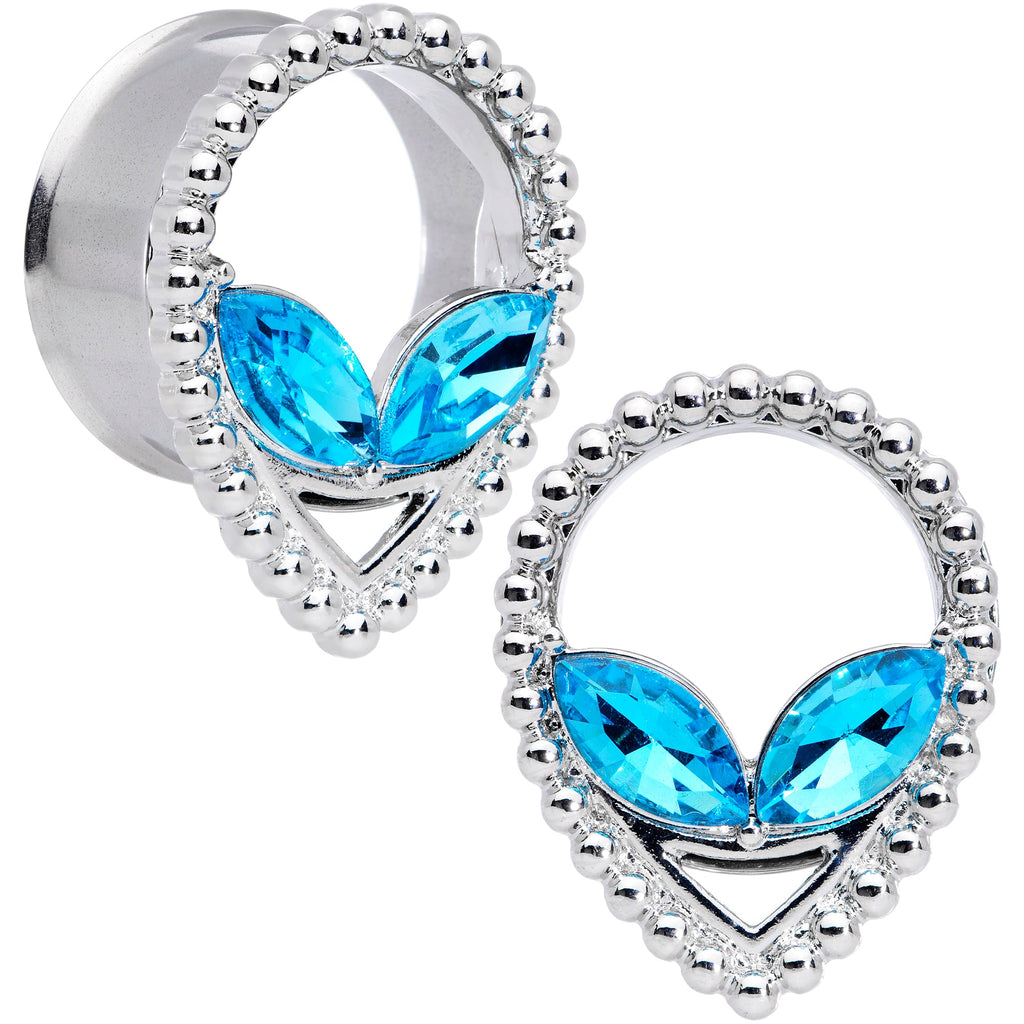 BodyCandy Aqua Gem Alien Double Flare Tunnel Plug Set — comparison shot