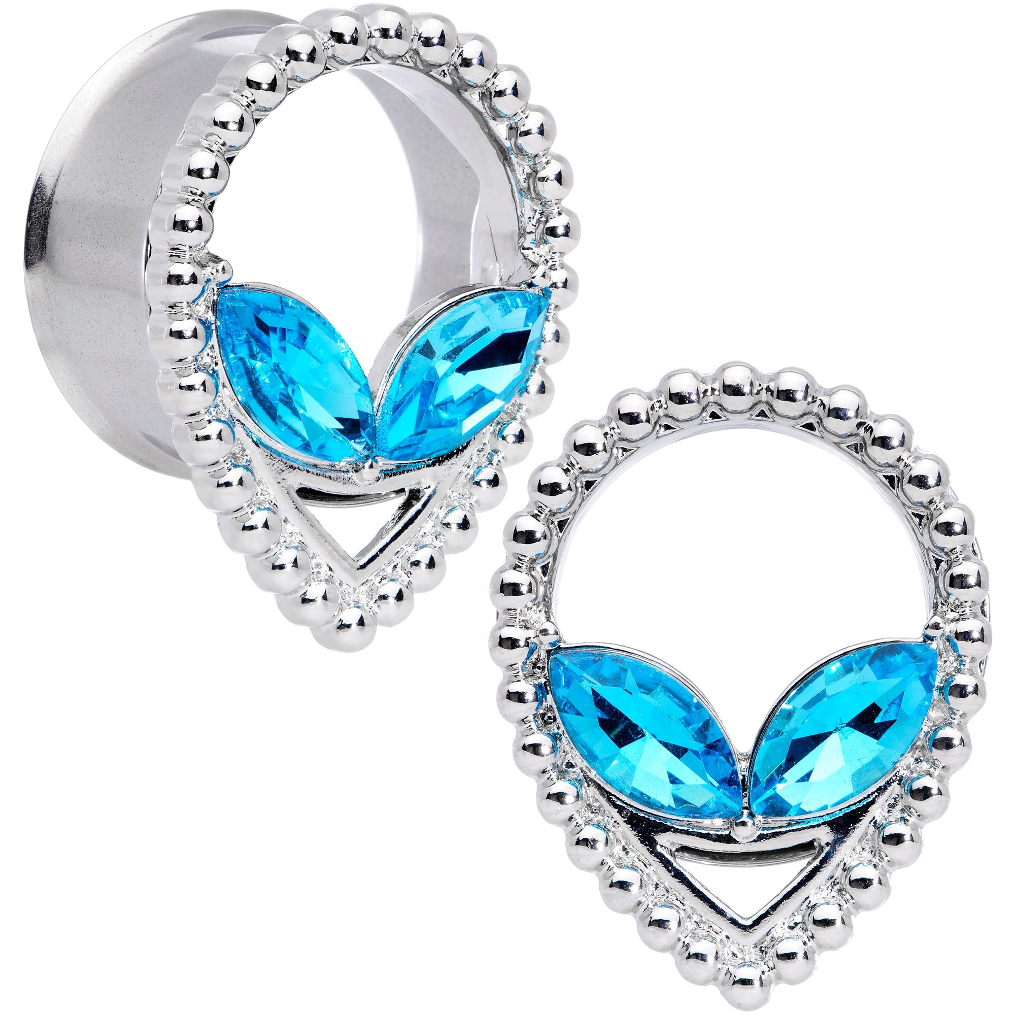 BodyCandy Aqua Gem Alien Double Flare Tunnel Plug Set — comparison shot
