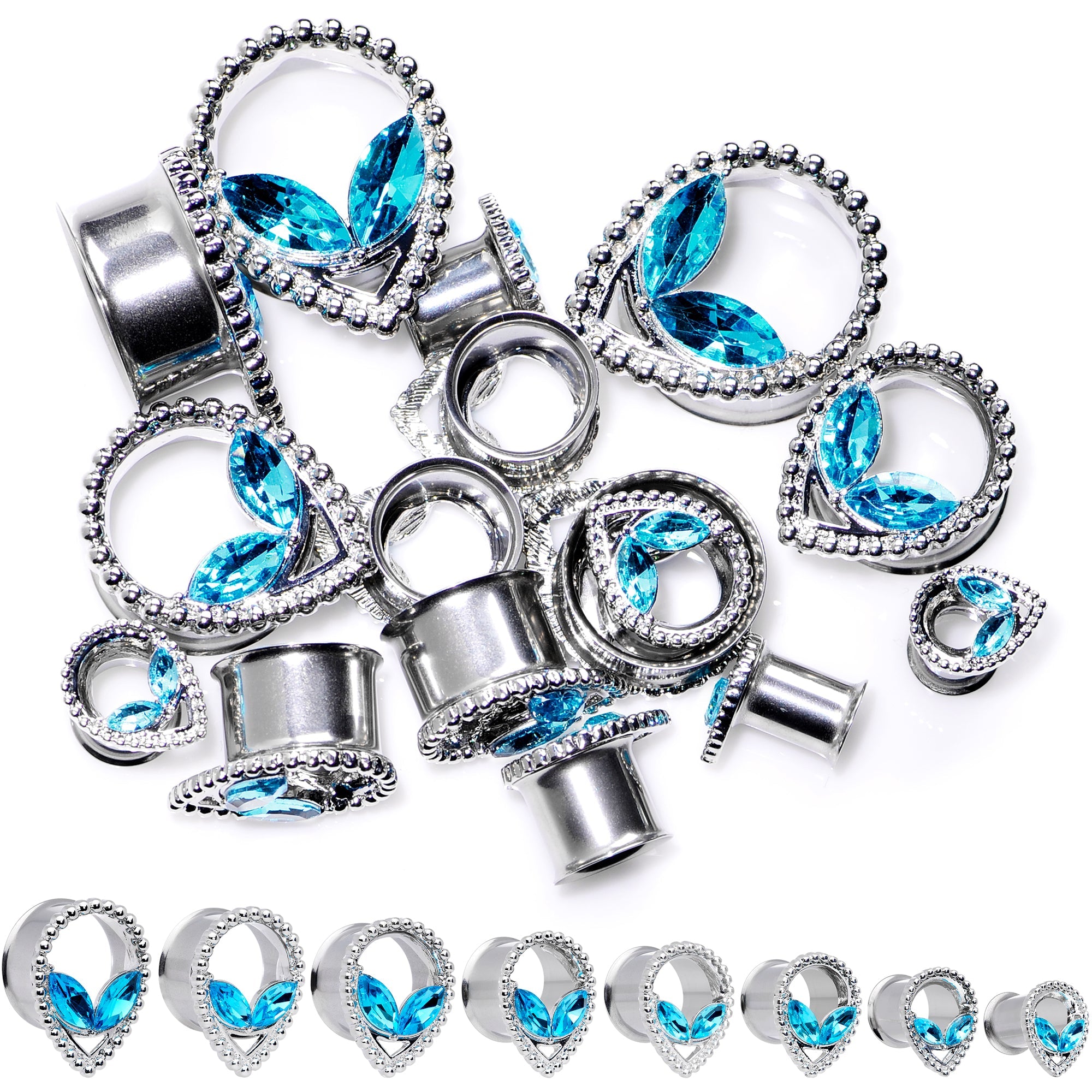 BodyCandy Aqua Gem Alien Double Flare Tunnel Plug Set — main product shot