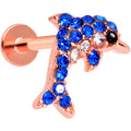 BodyCandy 16G 5/16 Blue Gem Rose Gold Tone Dolphin Labret Monroe Tragus — main product shot