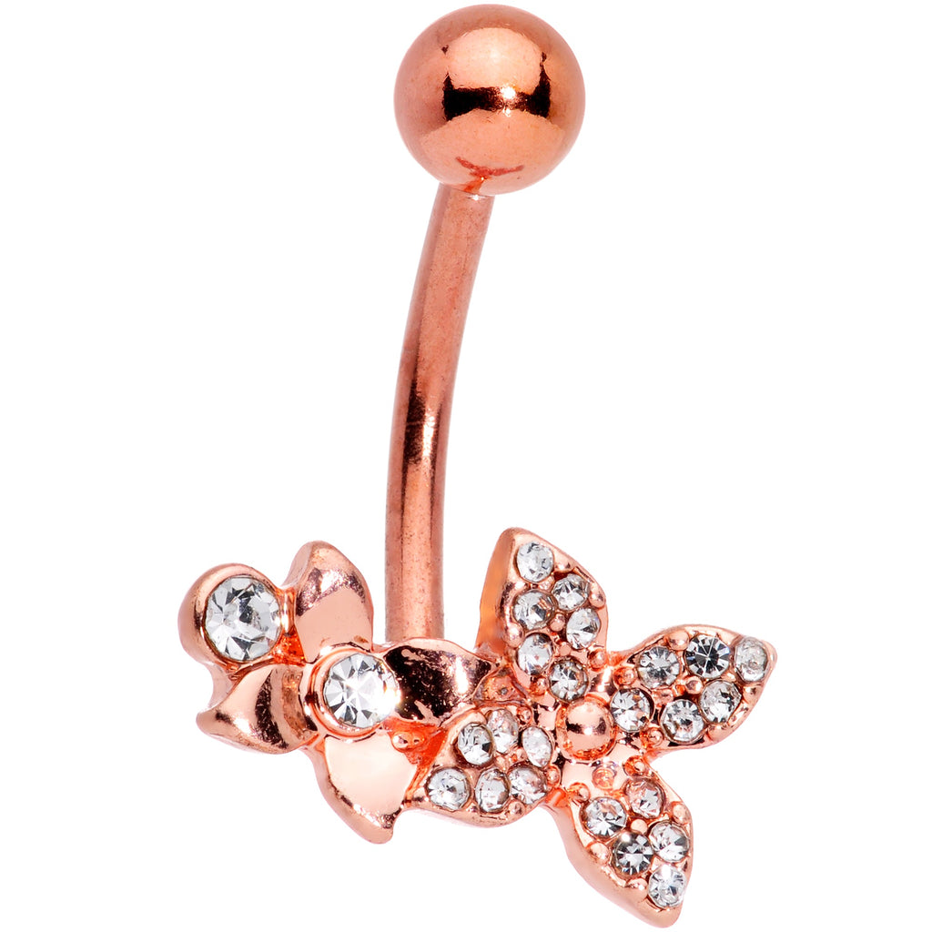 BodyCandy Clear Gem Rose Gold Tone Butterfly Flower Glam Belly Ring — main product shot