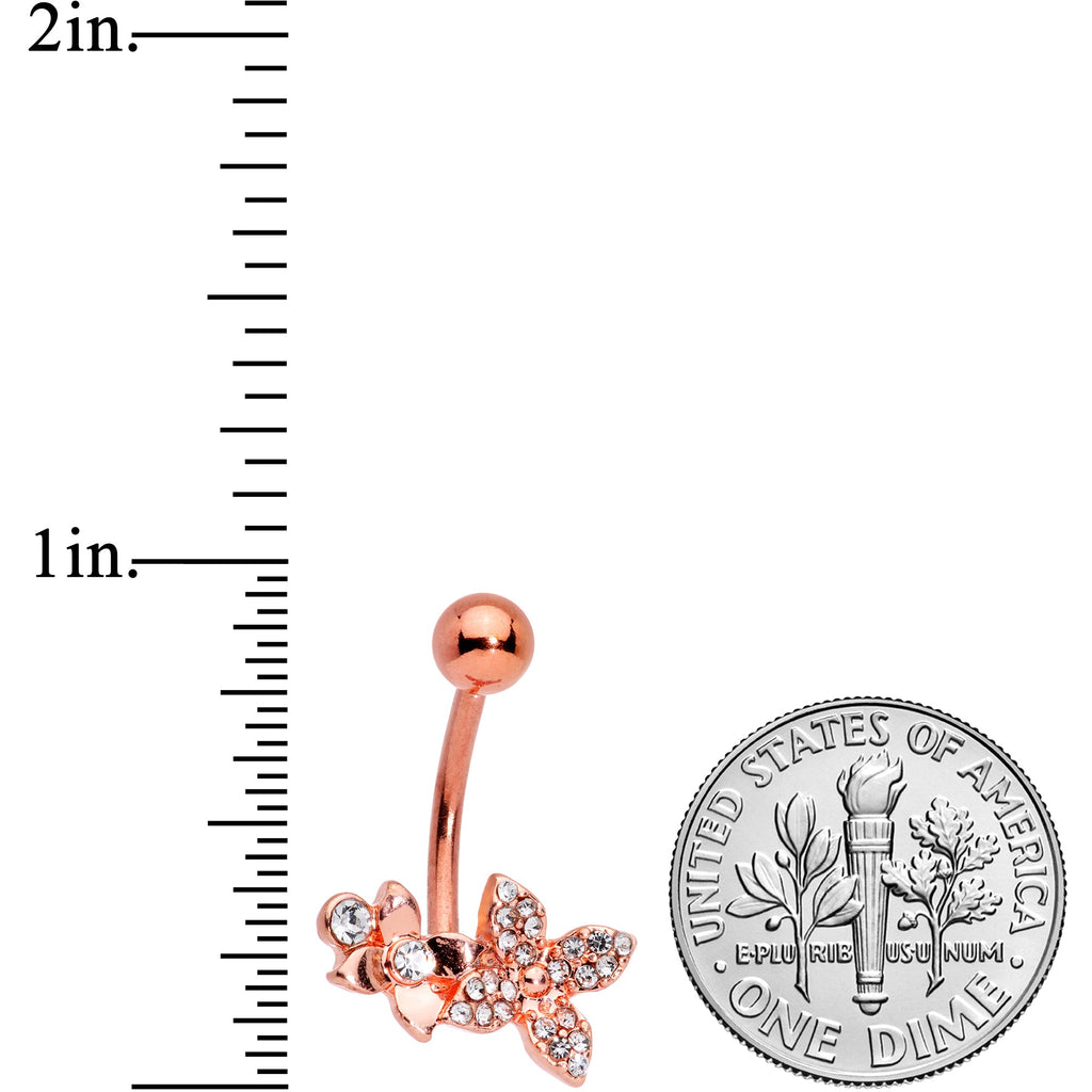 BodyCandy Clear Gem Rose Gold Tone Butterfly Flower Glam Belly Ring — side view