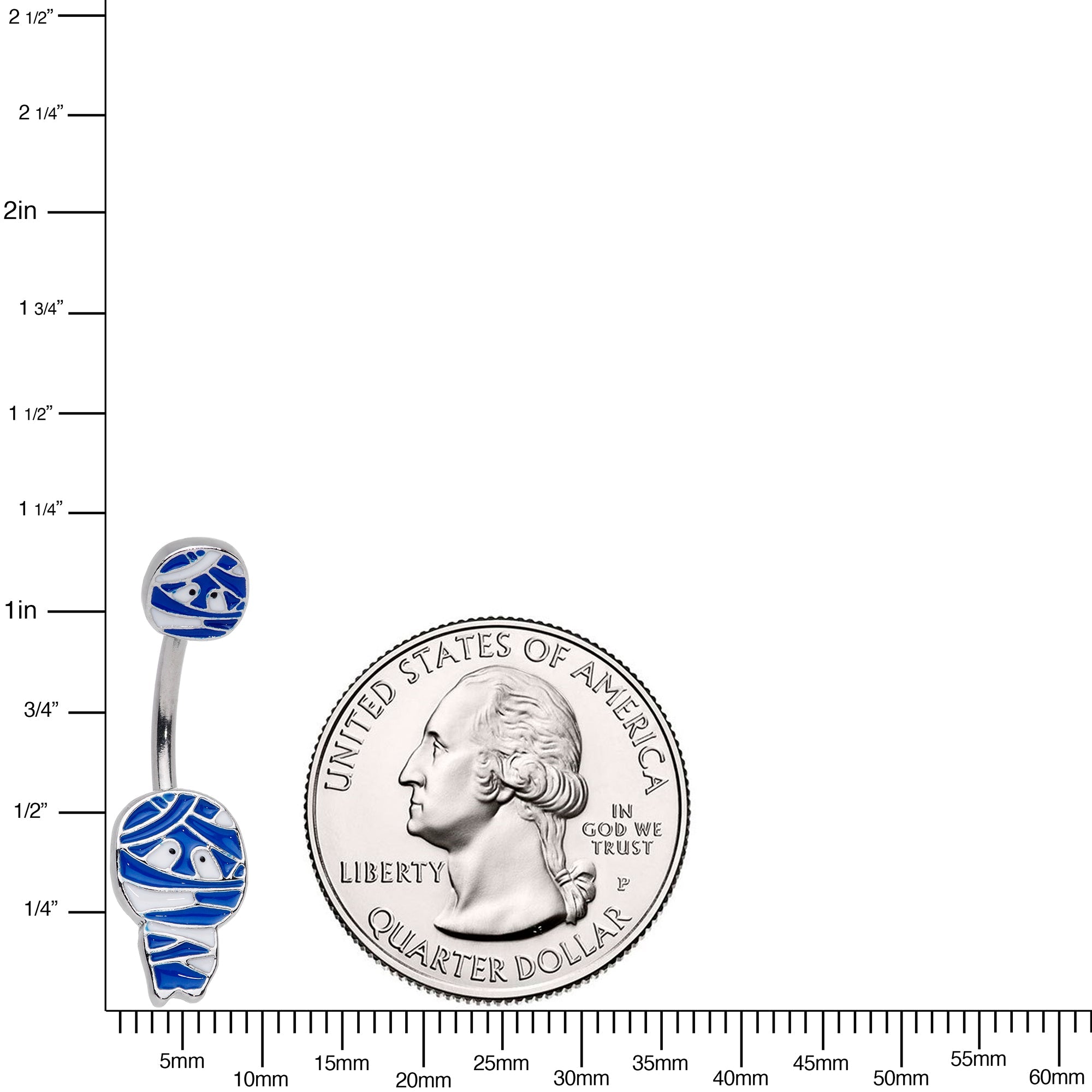 BodyCandy Blue White Mummy Halloween Belly Ring — detail close-up