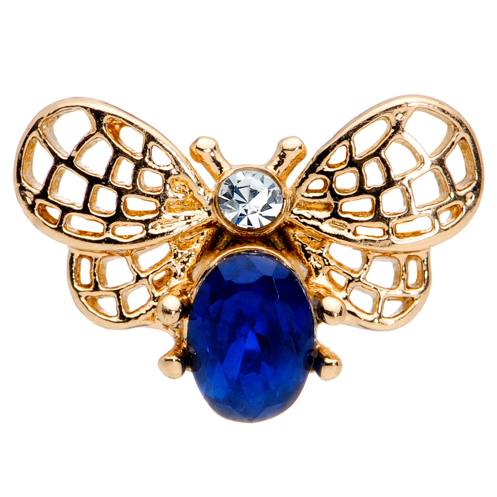 BodyCandy 16G 1/4 Blue Gem Gold Tone Beautiful Bee Cartilage Tragus Earring — detail close-up