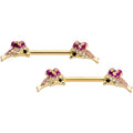 BodyCandy 14G 9/16 Clear Purple Gem Gold Hue Dainty Dolphin Nipple Ring Set — main product shot