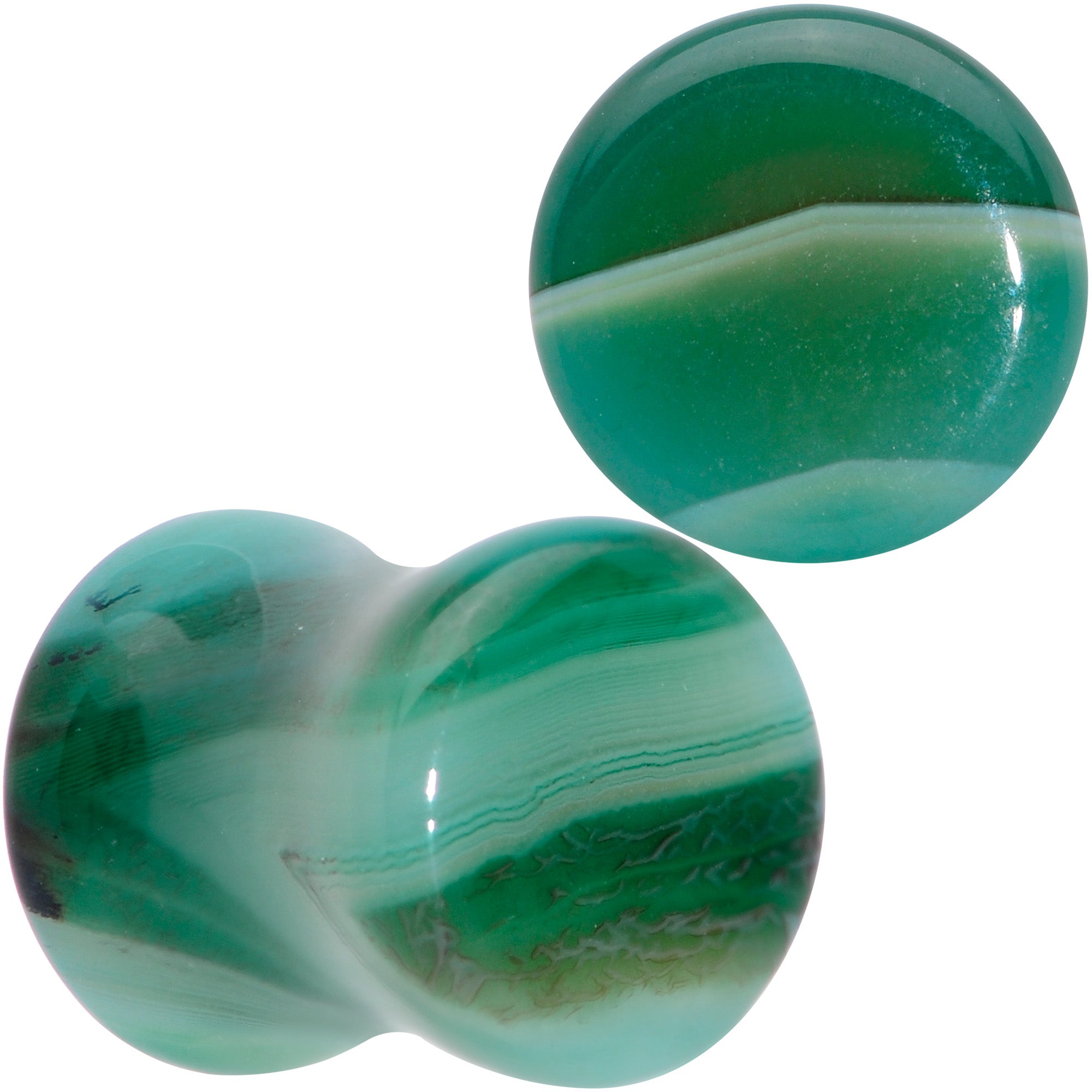 BodyCandy Natural Green Line Agate Stone Saddle Plug Set — in-use photo