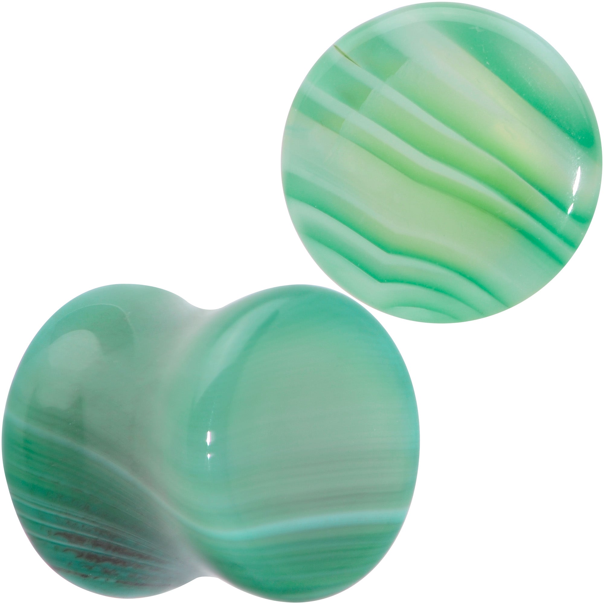 BodyCandy Natural Green Line Agate Stone Saddle Plug Set — size reference