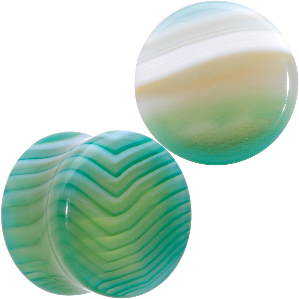 BodyCandy Natural Green Line Agate Stone Saddle Plug Set — fabric or material detail