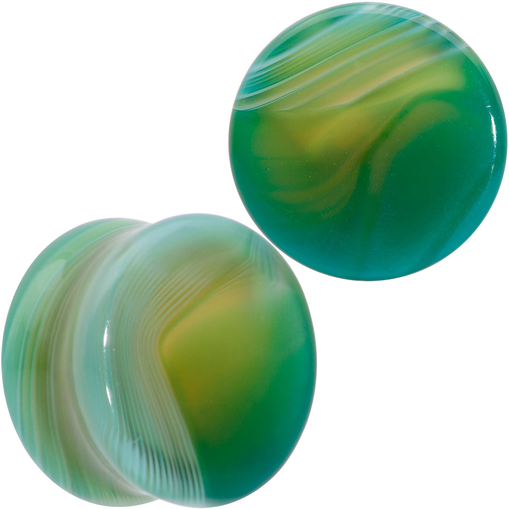 BodyCandy Natural Green Line Agate Stone Saddle Plug Set — feature highlight