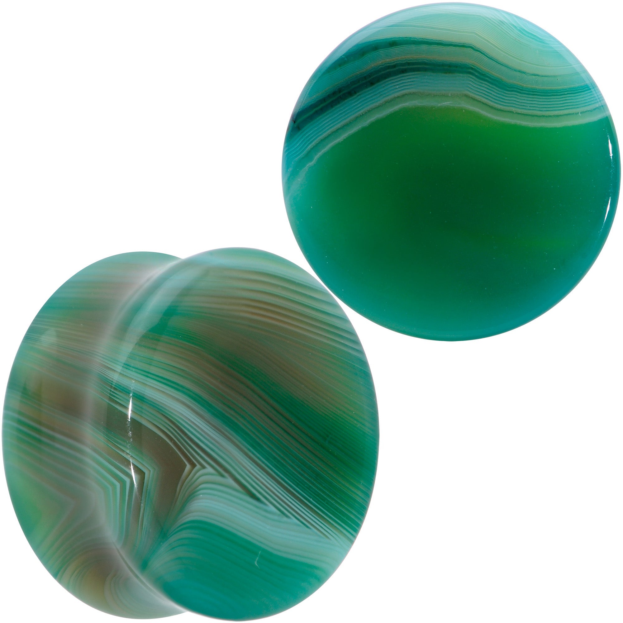 BodyCandy Natural Green Line Agate Stone Saddle Plug Set — product on model