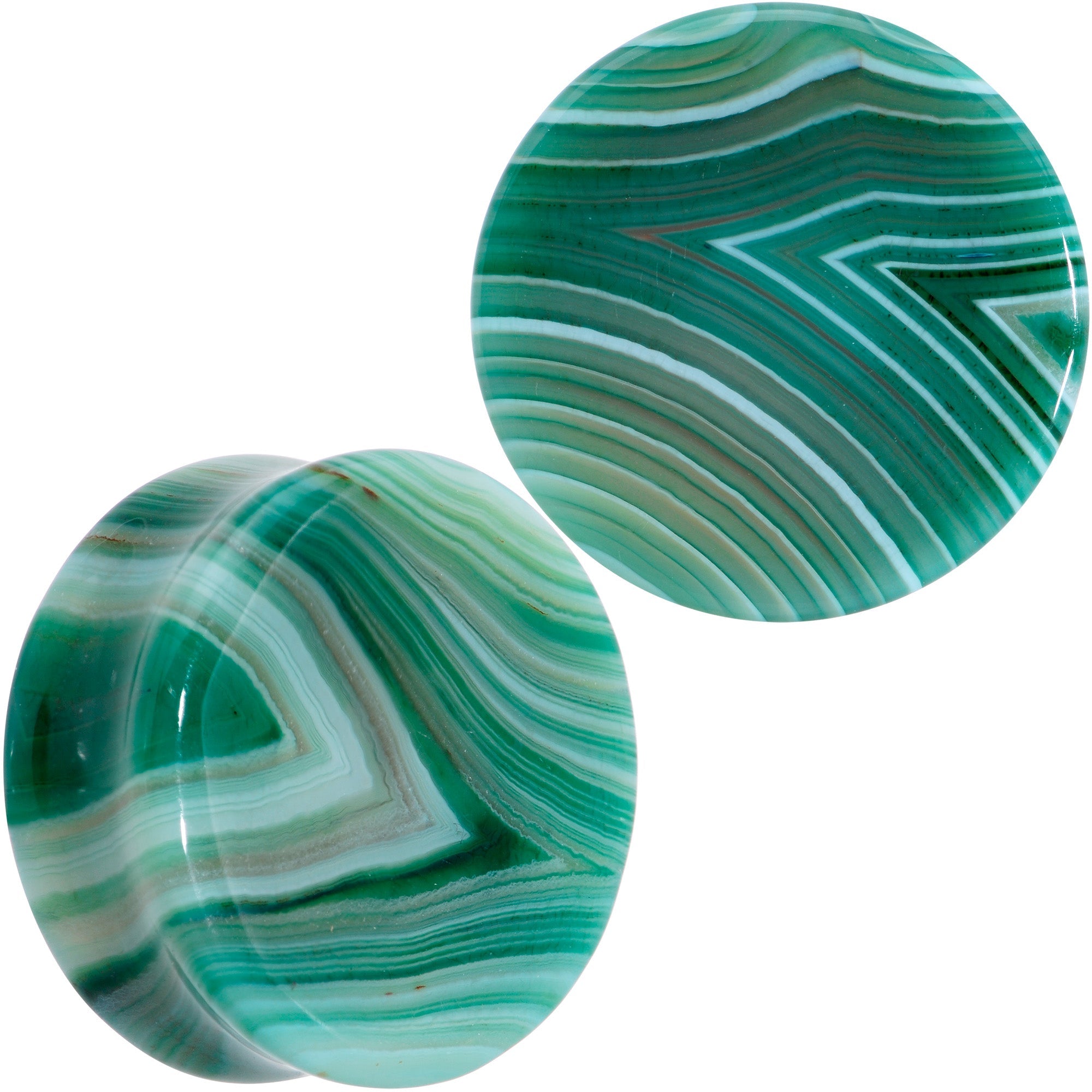 BodyCandy Natural Green Line Agate Stone Saddle Plug Set — flat-lay composition