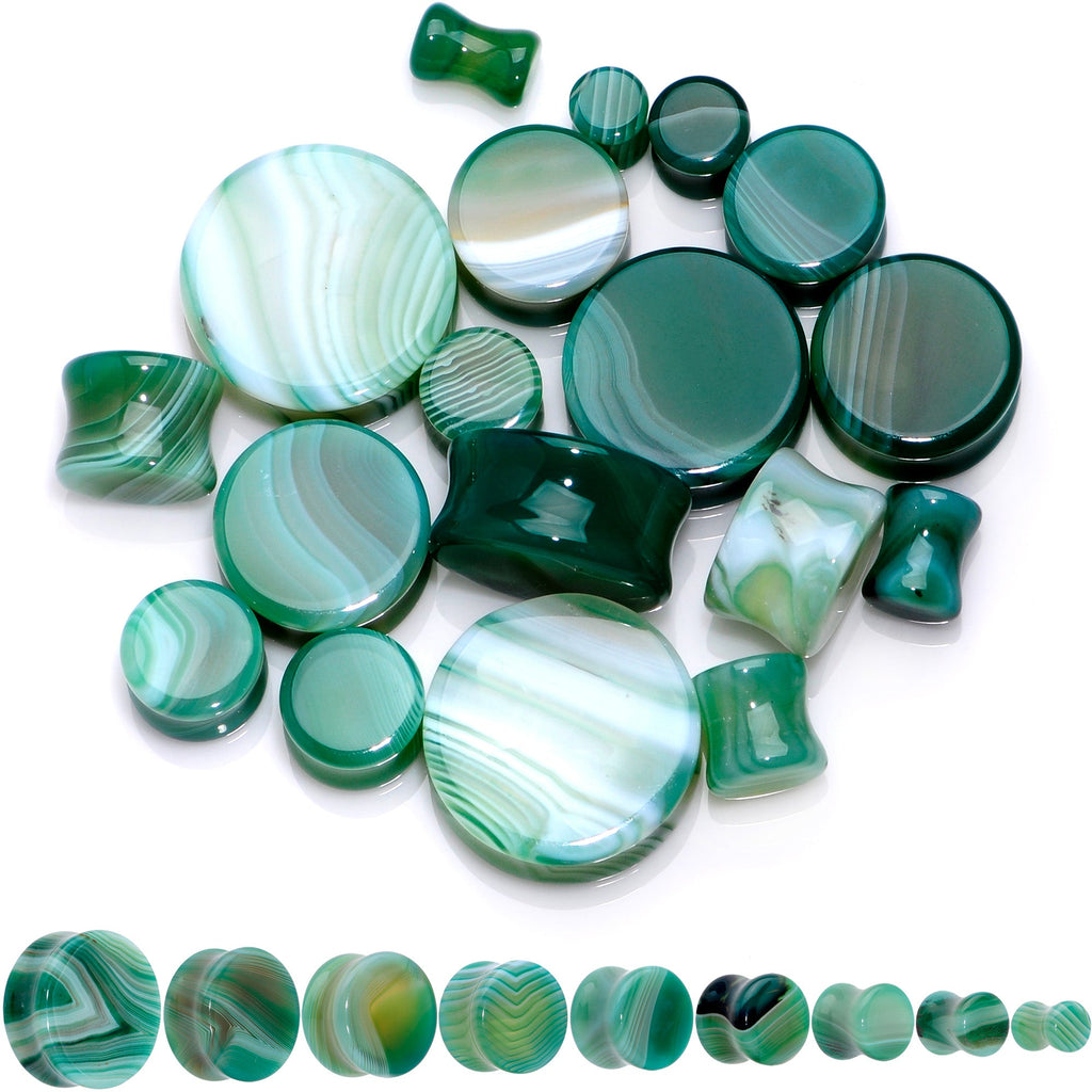 BodyCandy Natural Green Line Agate Stone Saddle Plug Set — main product shot