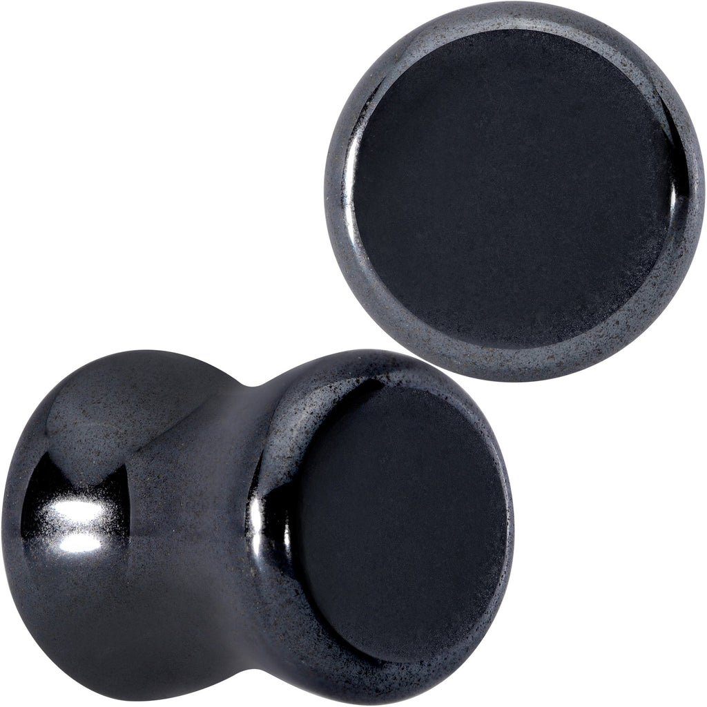 BodyCandy Natural Black Hematite Stone Saddle Plug Set — alternative angle