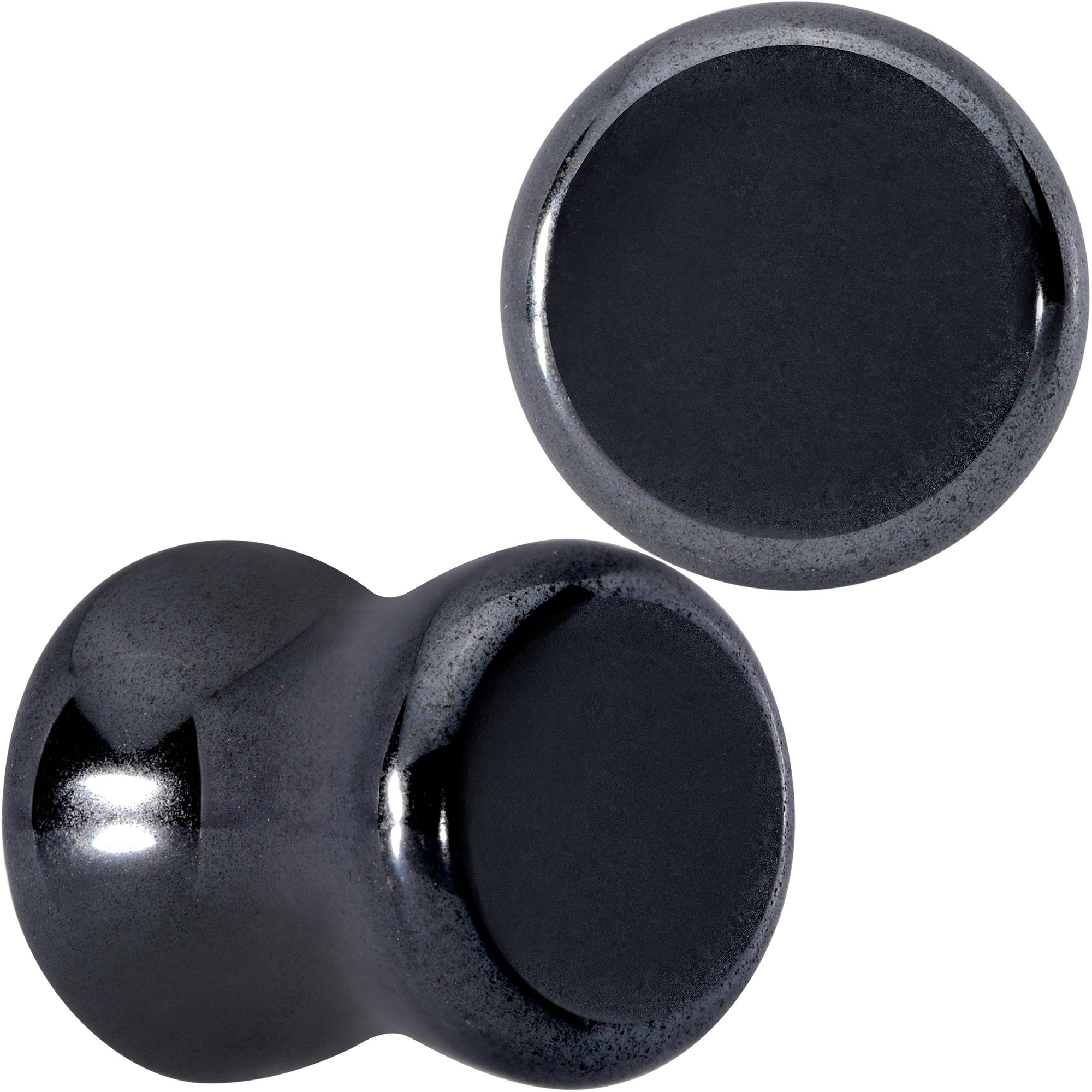 BodyCandy Natural Black Hematite Stone Saddle Plug Set — alternative angle