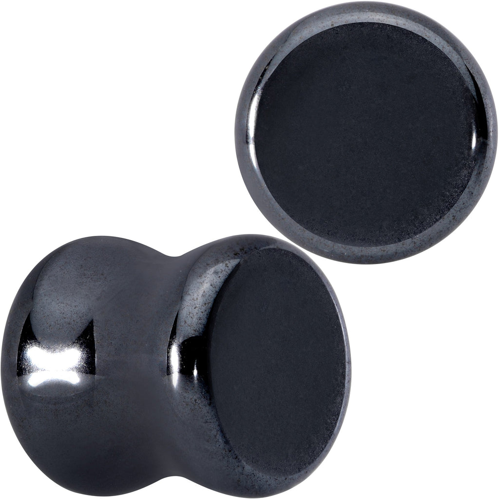 BodyCandy Natural Black Hematite Stone Saddle Plug Set — in-use photo