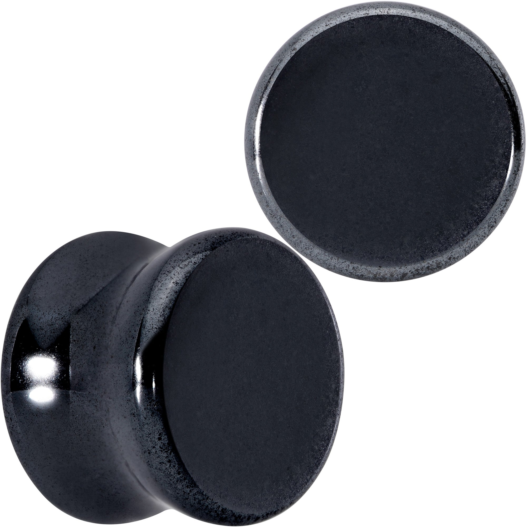 BodyCandy Natural Black Hematite Stone Saddle Plug Set — comparison shot