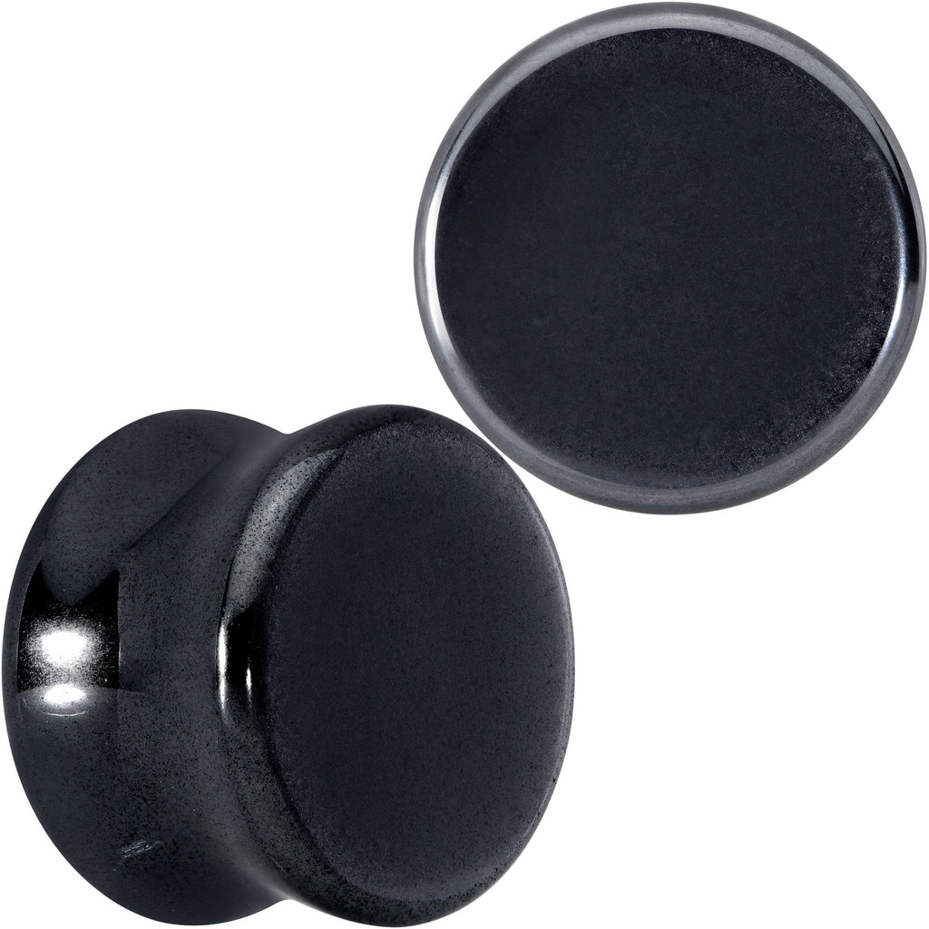 BodyCandy Natural Black Hematite Stone Saddle Plug Set — fabric or material detail