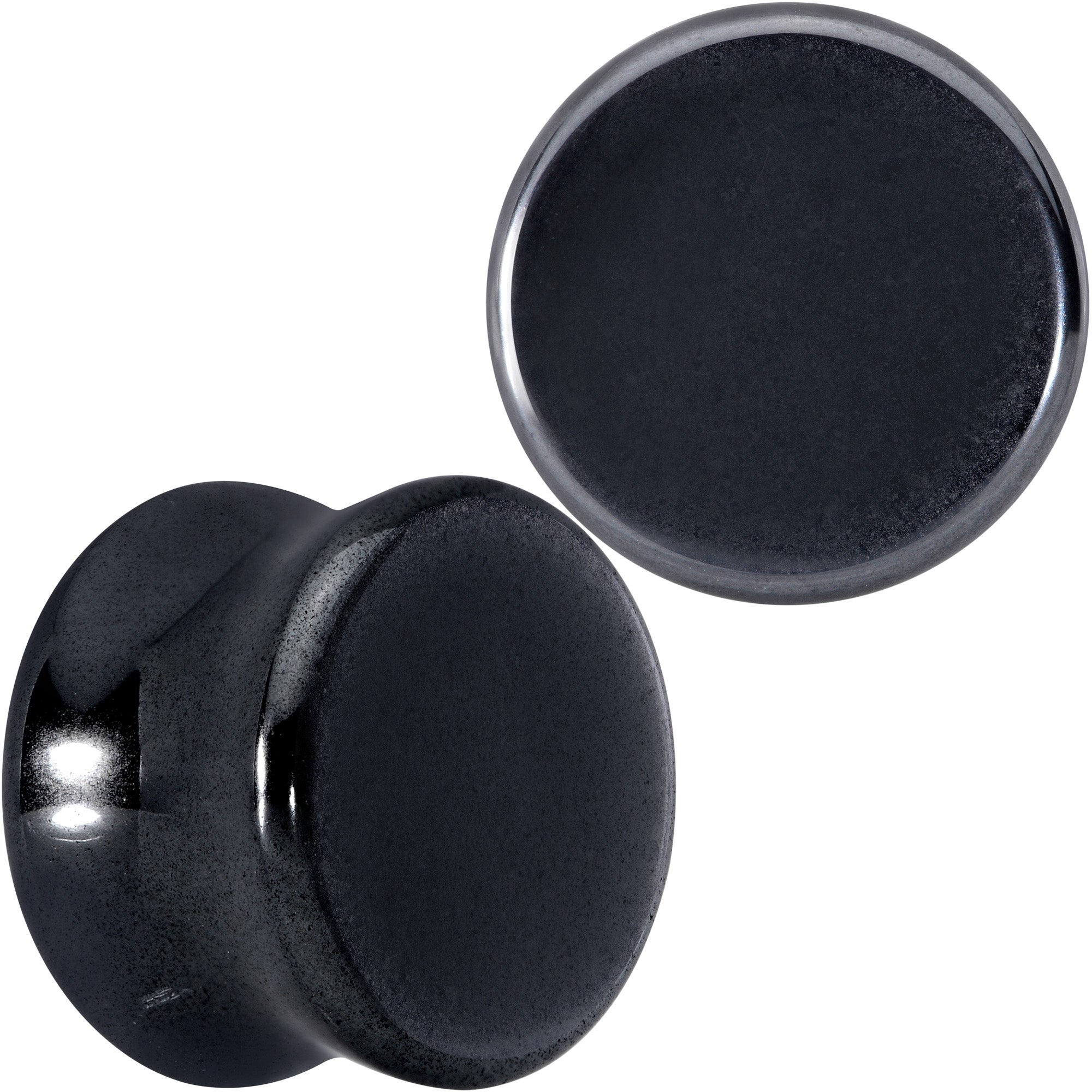 BodyCandy Natural Black Hematite Stone Saddle Plug Set — fabric or material detail