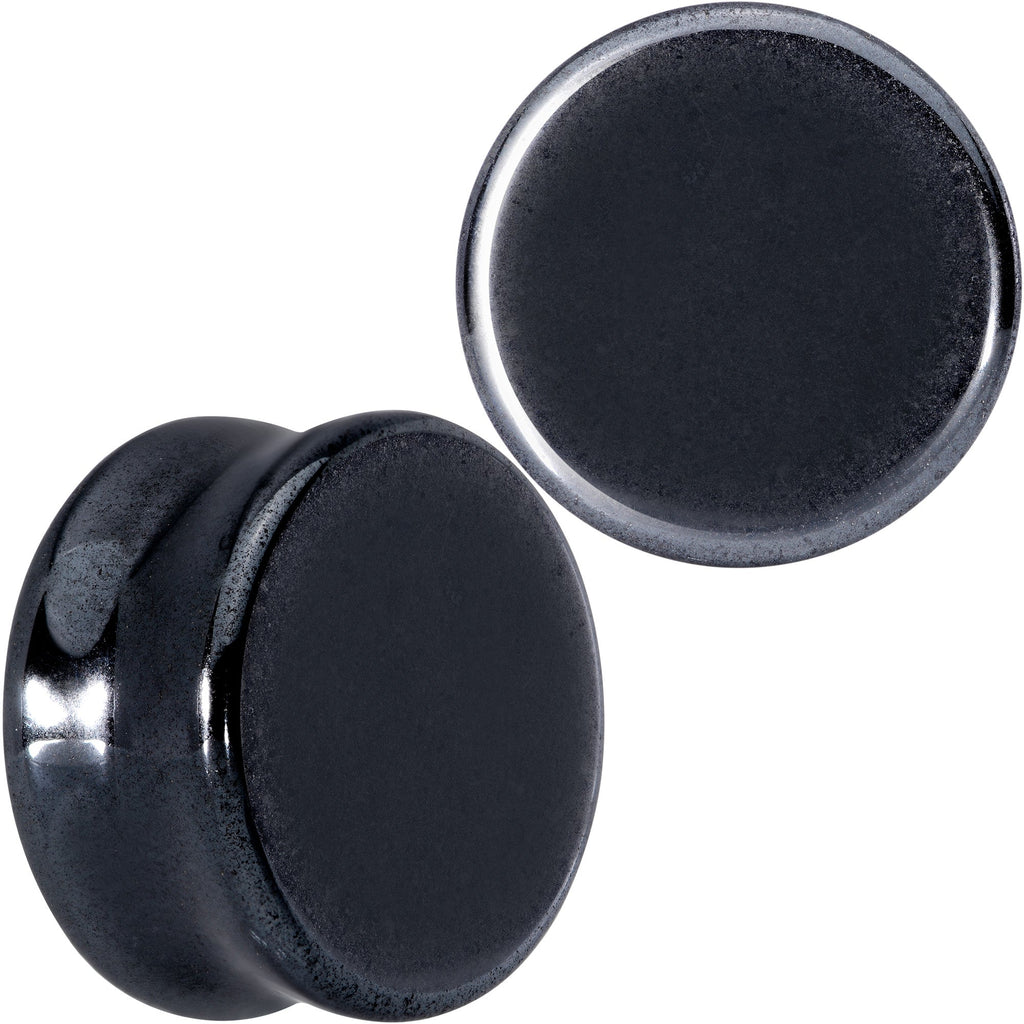 BodyCandy Natural Black Hematite Stone Saddle Plug Set — product on model