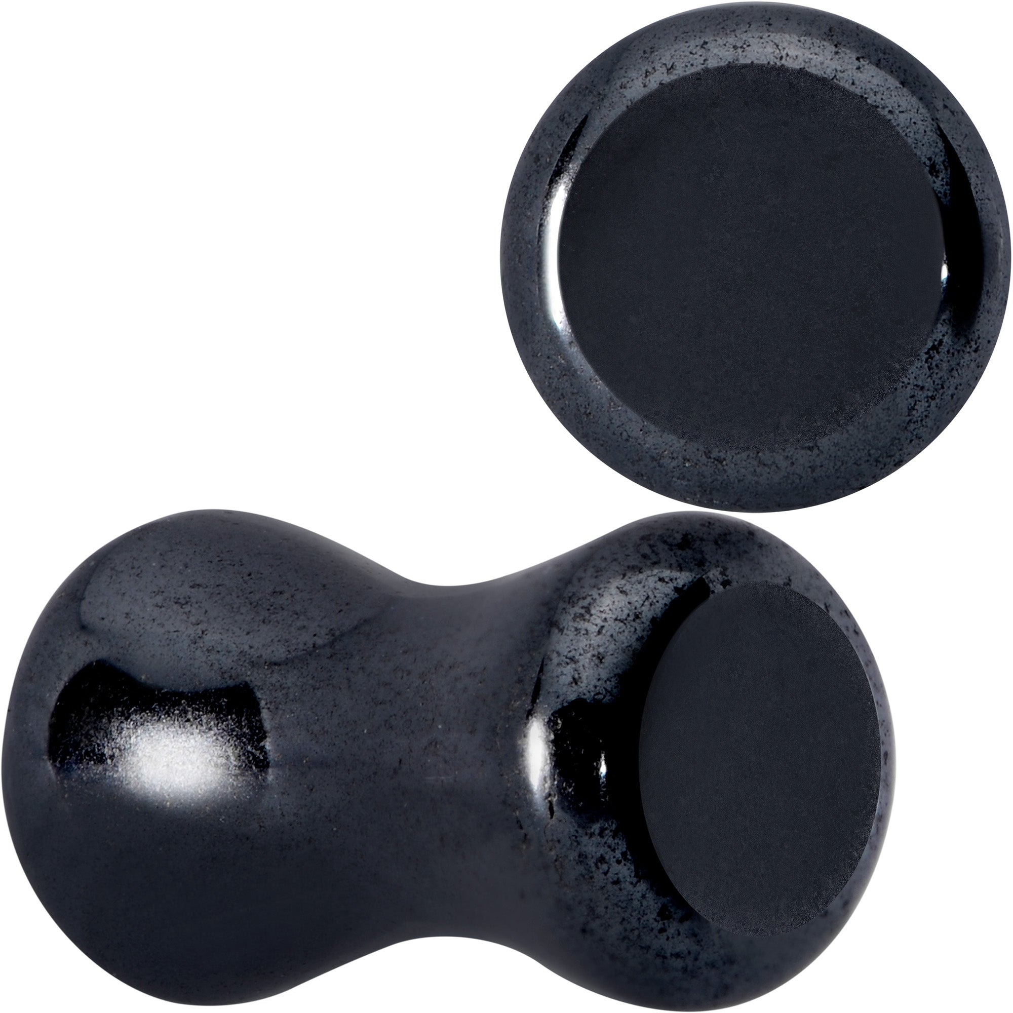 BodyCandy Natural Black Hematite Stone Saddle Plug Set — color detail