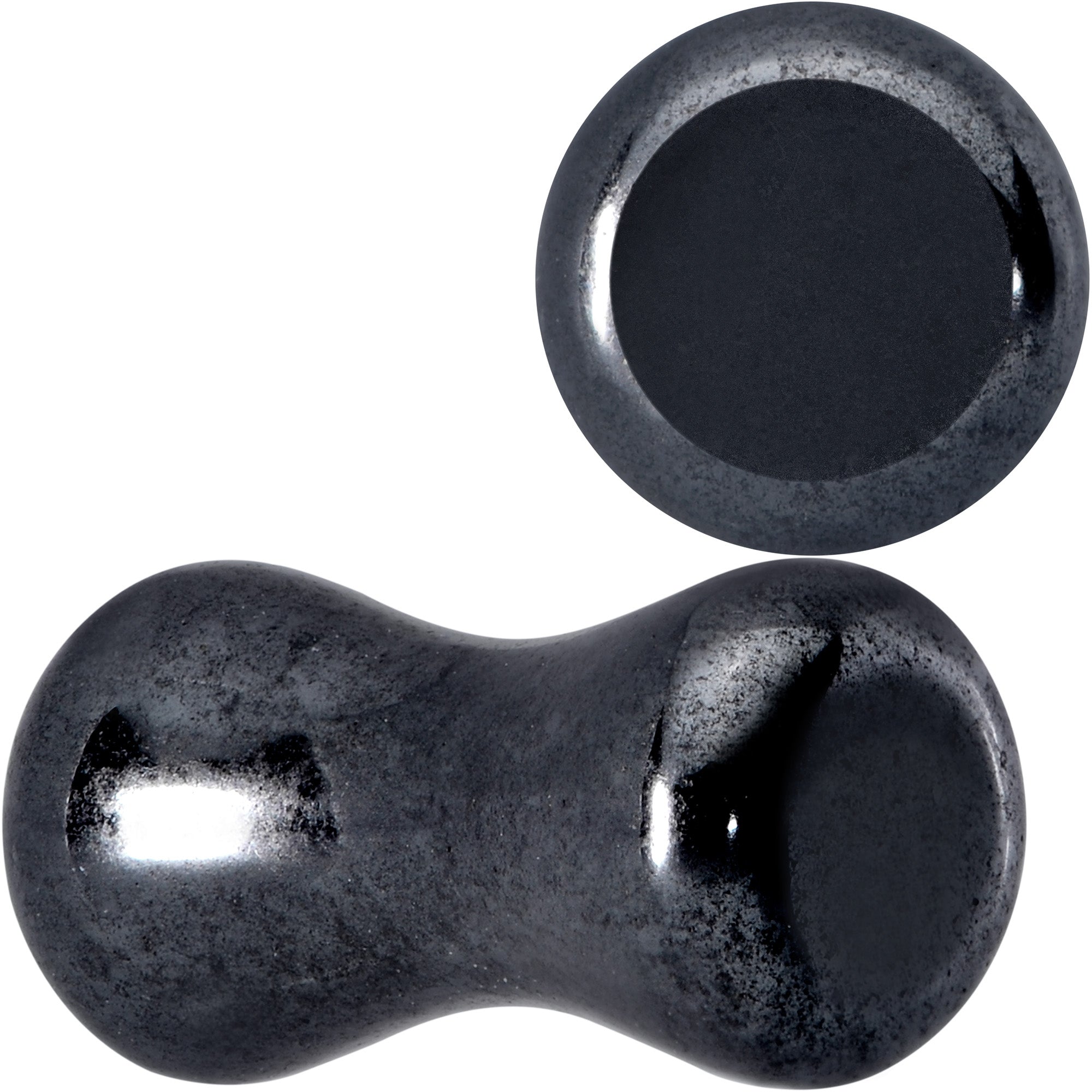 BodyCandy Natural Black Hematite Stone Saddle Plug Set — size reference