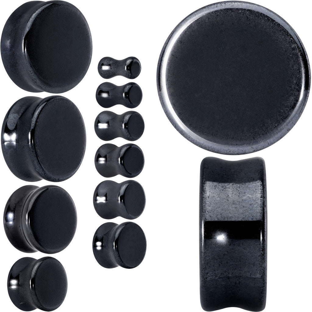 BodyCandy Natural Black Hematite Stone Saddle Plug Set — main product shot