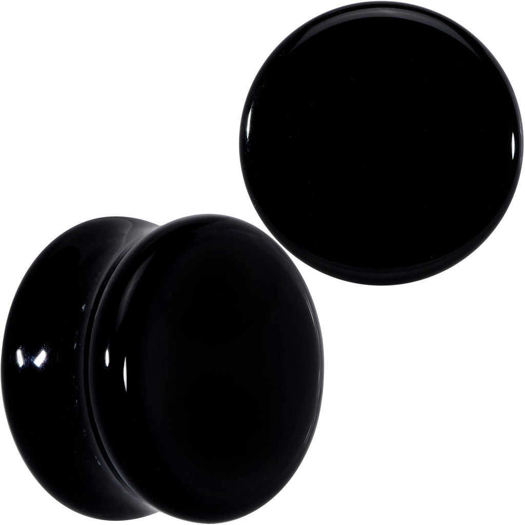 BodyCandy Natural Black Agate Stone Saddle Plug Set — flat-lay composition