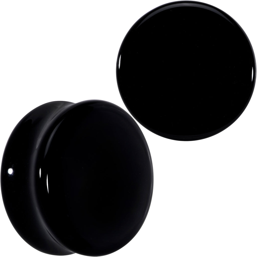 BodyCandy Natural Black Agate Stone Saddle Plug Set — detail close-up