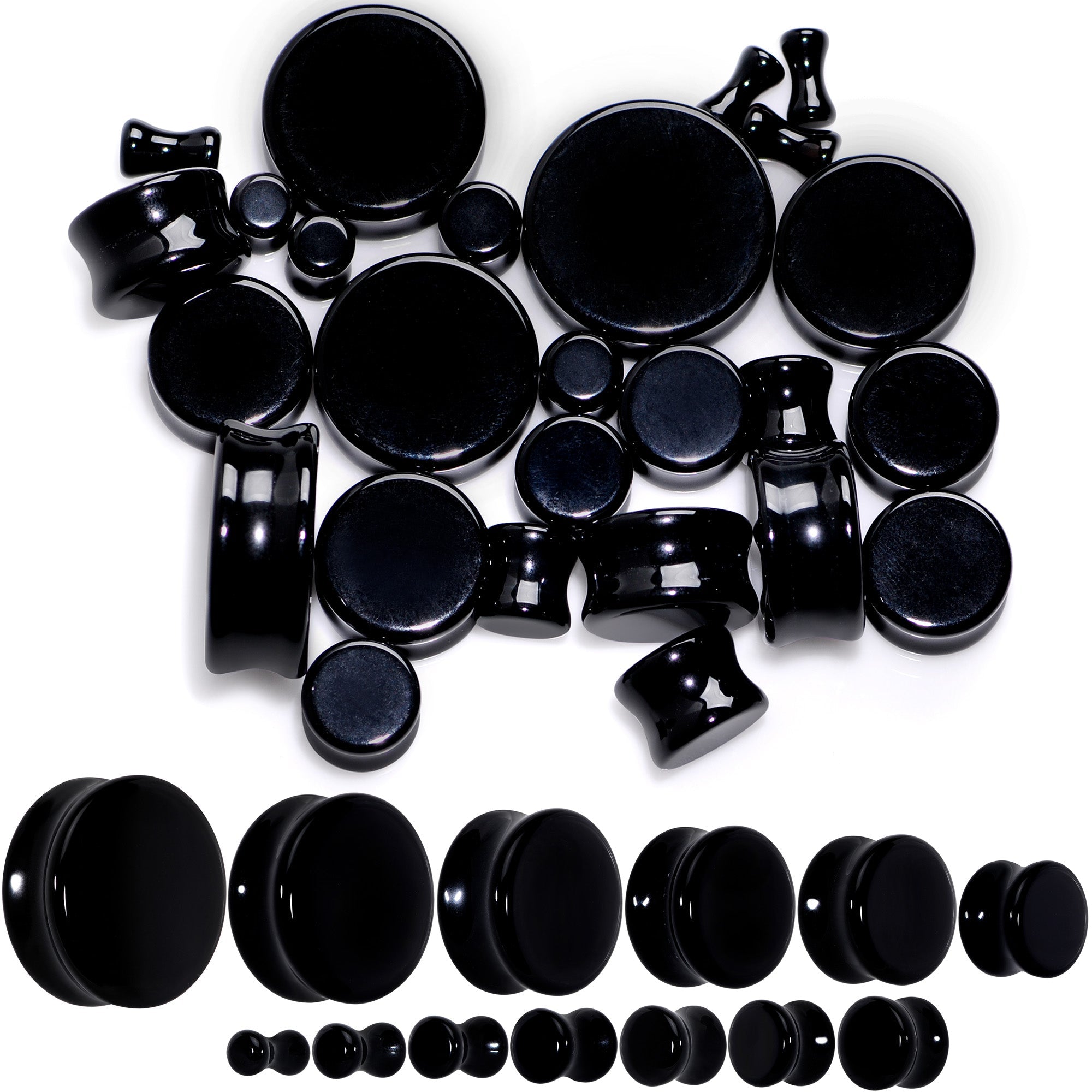 BodyCandy Natural Black Agate Stone Saddle Plug Set — main product shot