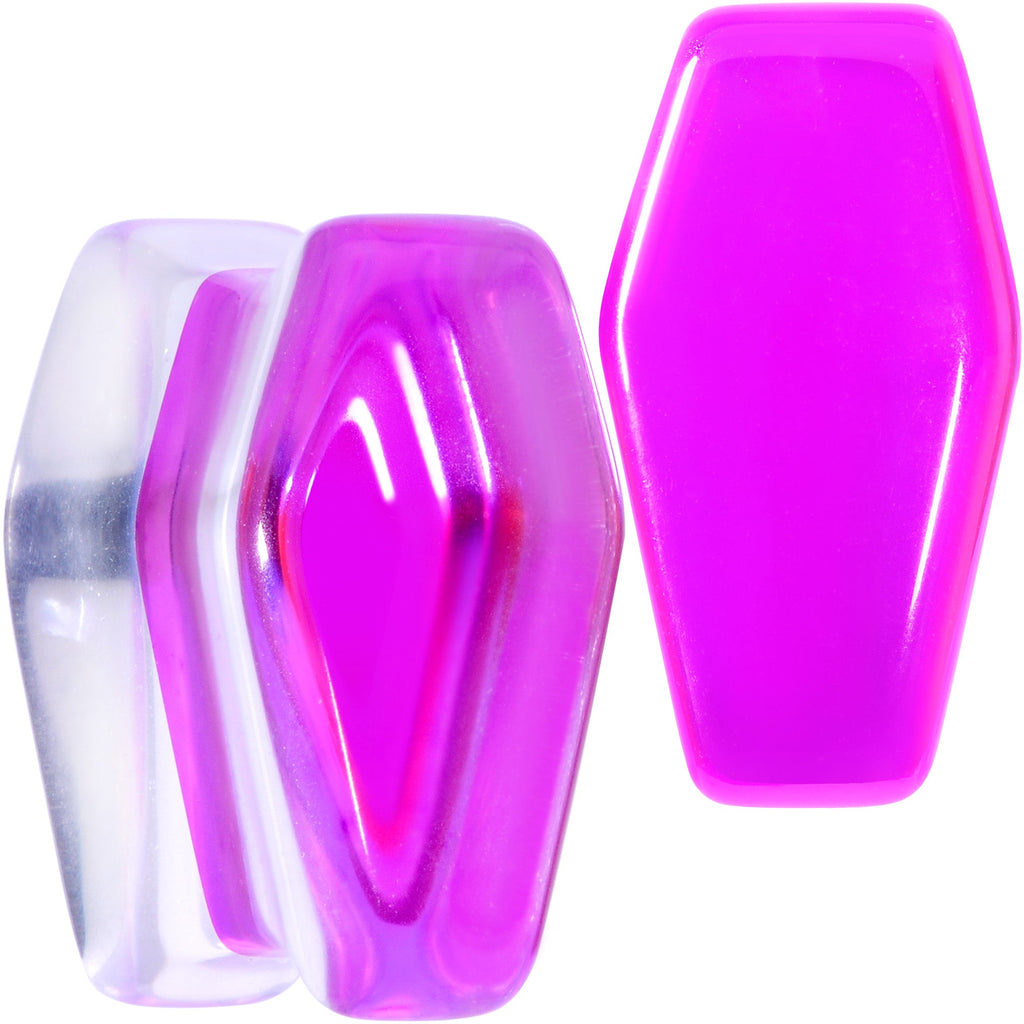BodyCandy Aurora Purple Cloudy Quartz Stone Coffin Double Flare Plug Set — in-use photo