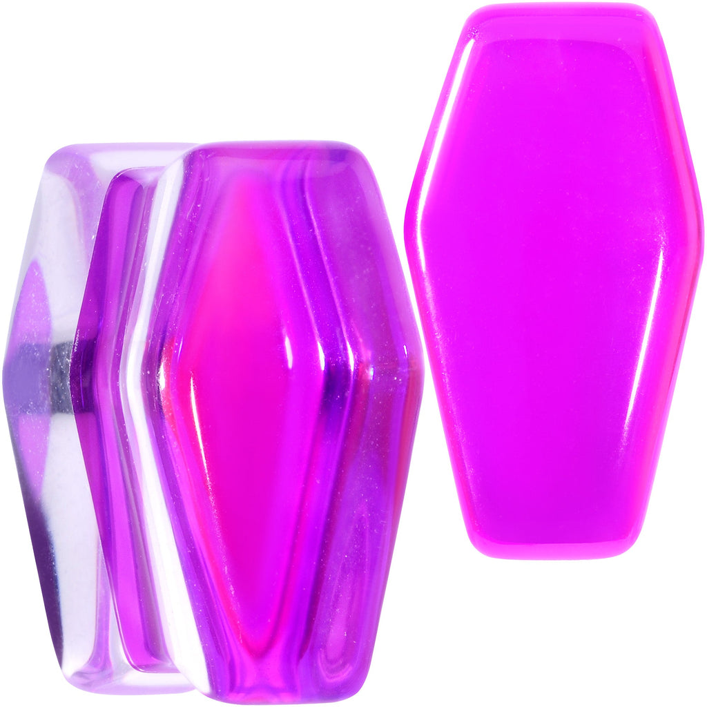 BodyCandy Aurora Purple Cloudy Quartz Stone Coffin Double Flare Plug Set — size reference