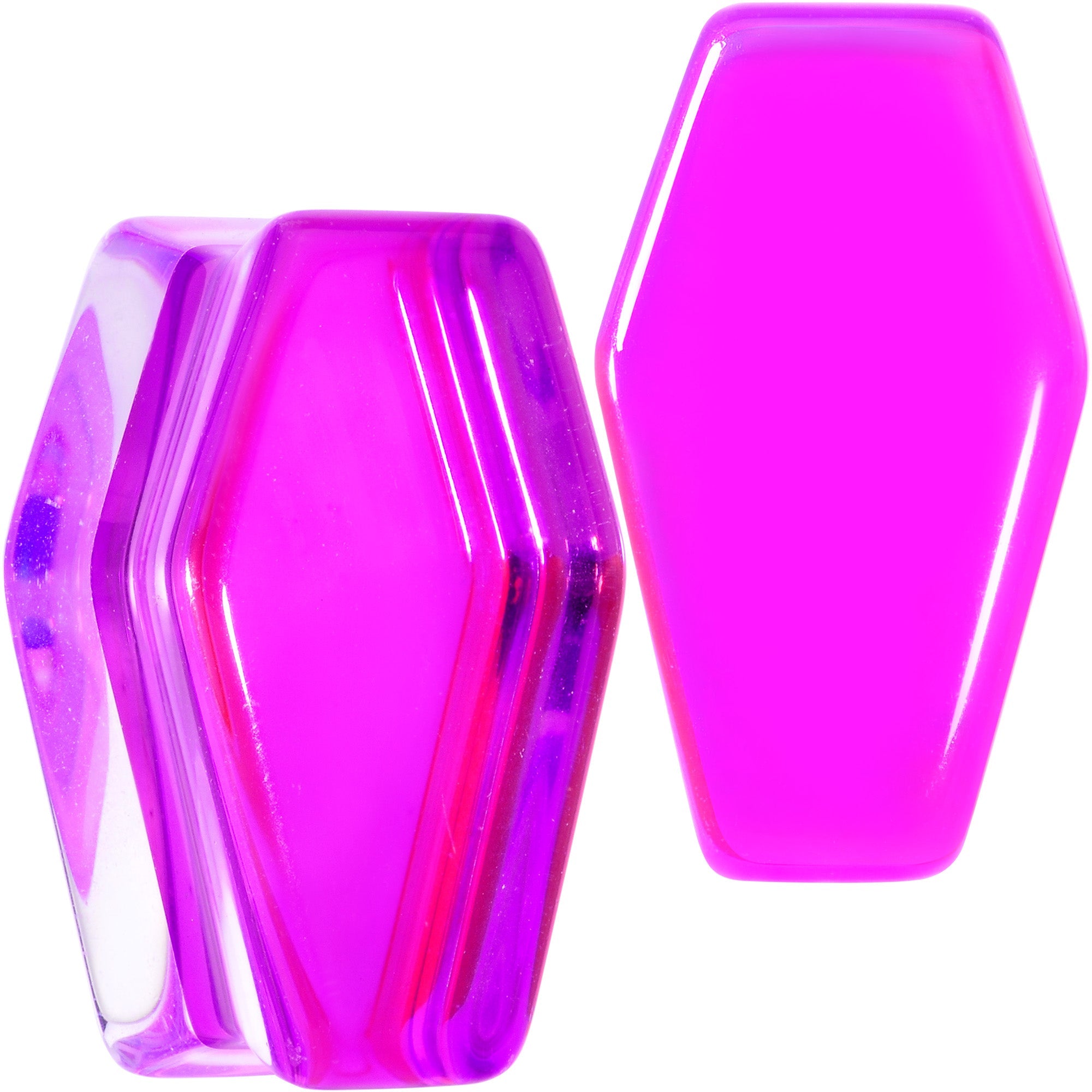 BodyCandy Aurora Purple Cloudy Quartz Stone Coffin Double Flare Plug Set — comparison shot