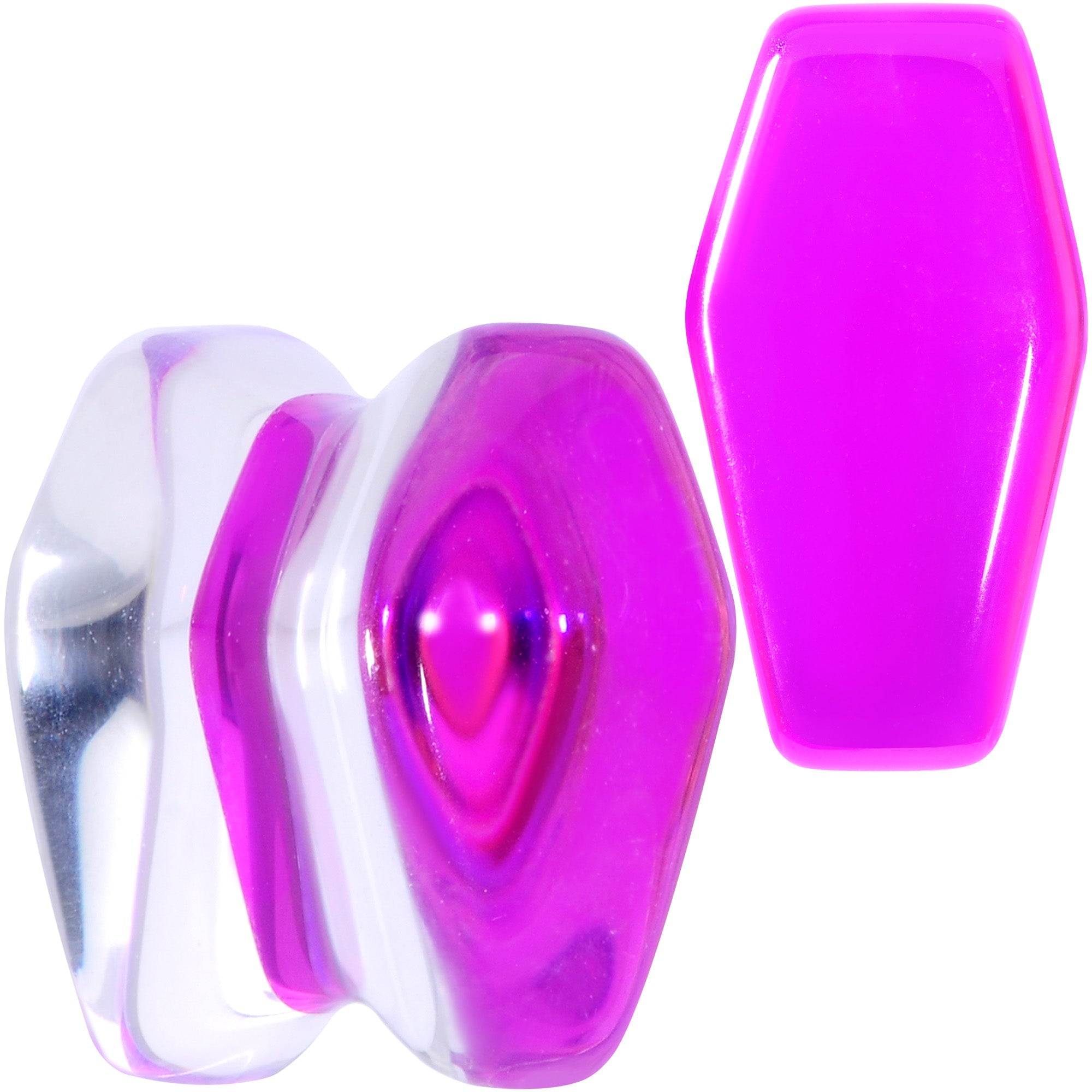BodyCandy Aurora Purple Cloudy Quartz Stone Coffin Double Flare Plug Set — color detail